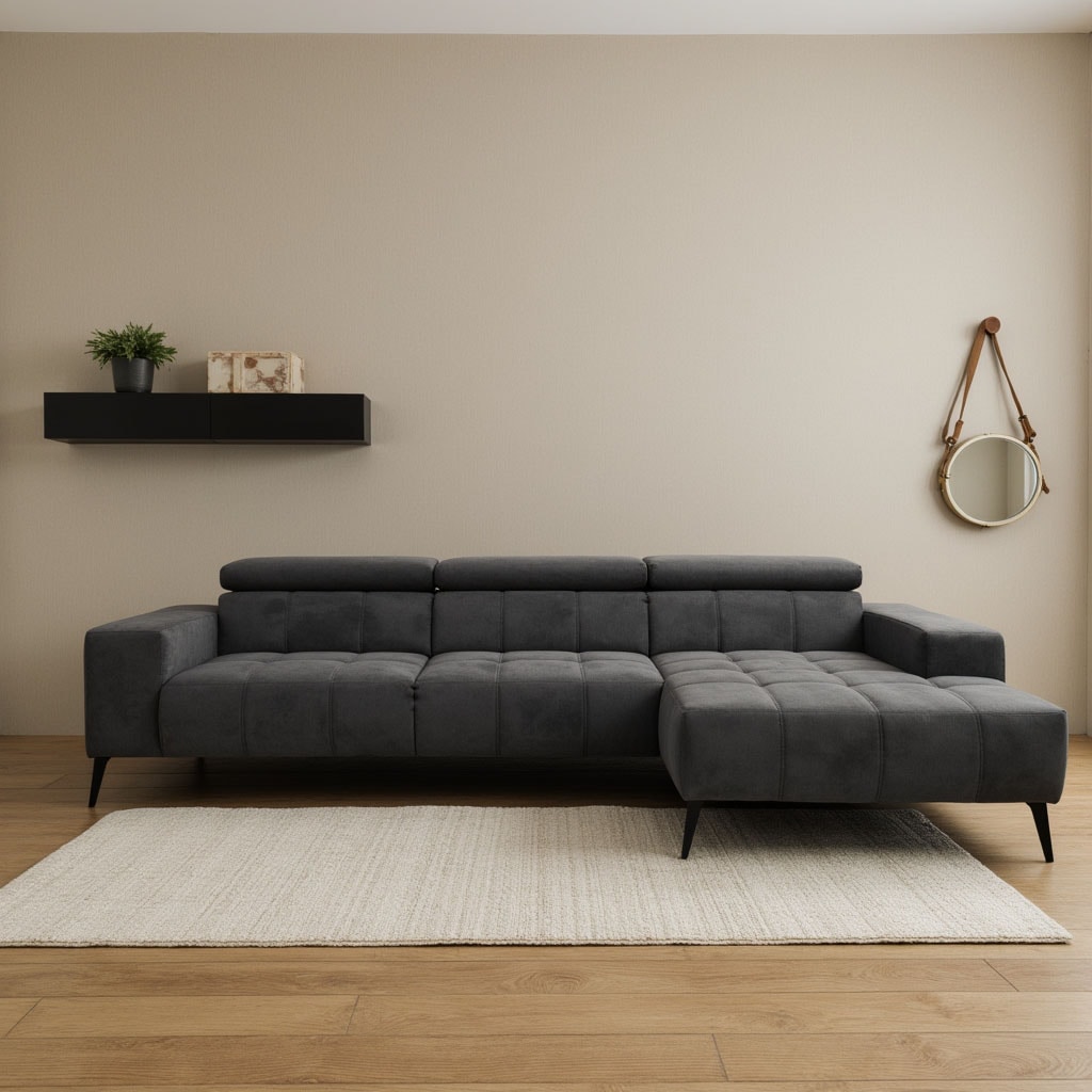 DOMO collection Ecksofa "Trento L-Form, mit Kufenfuß oder Einzelfuß" whlw. verstellbare Kopfteile, passend für gängige Saugroboter
