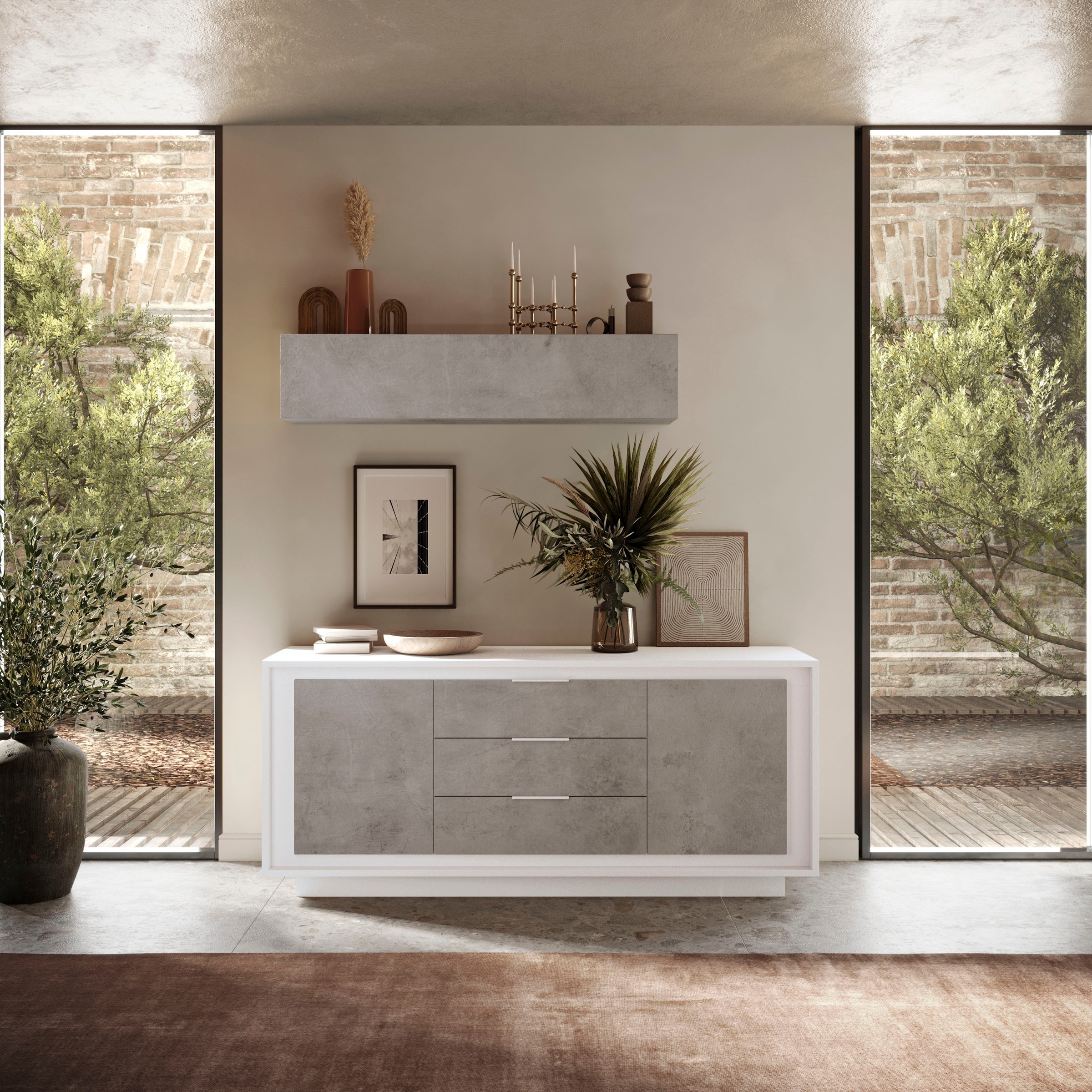 Home affaire Sideboard »Sky, B/T 180/50 cm, Kommode/Stauraumschrank, 2 Türen, 3 Schubkästen« Softclosing, Korpus & Front 22 mm stark, Rahmen-Optik, Metallgriffe