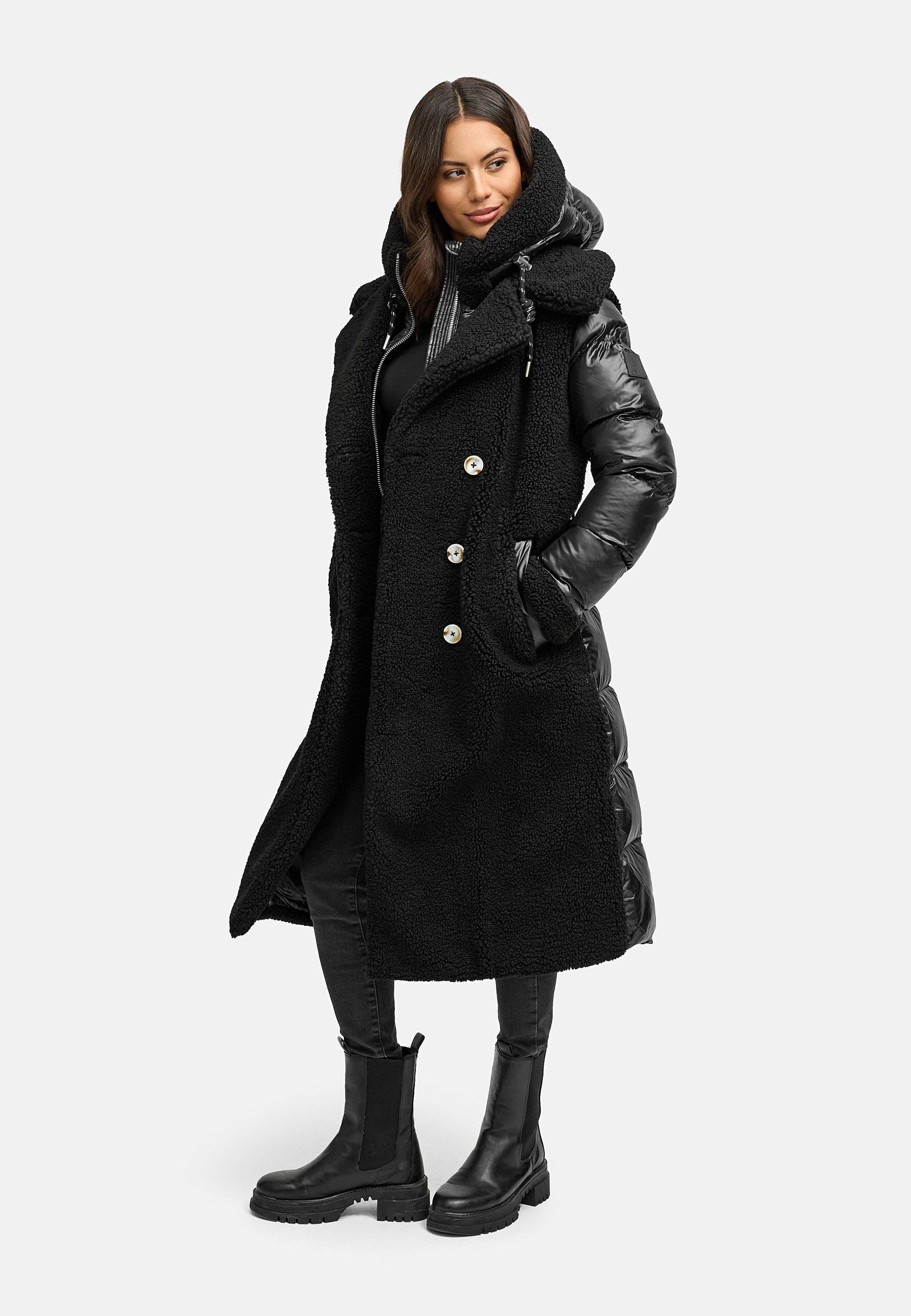 Navahoo Wintermantel »Kuscheltraum 14«, Modischer Damen Plüschmantel aus angesagtem Materialmix
