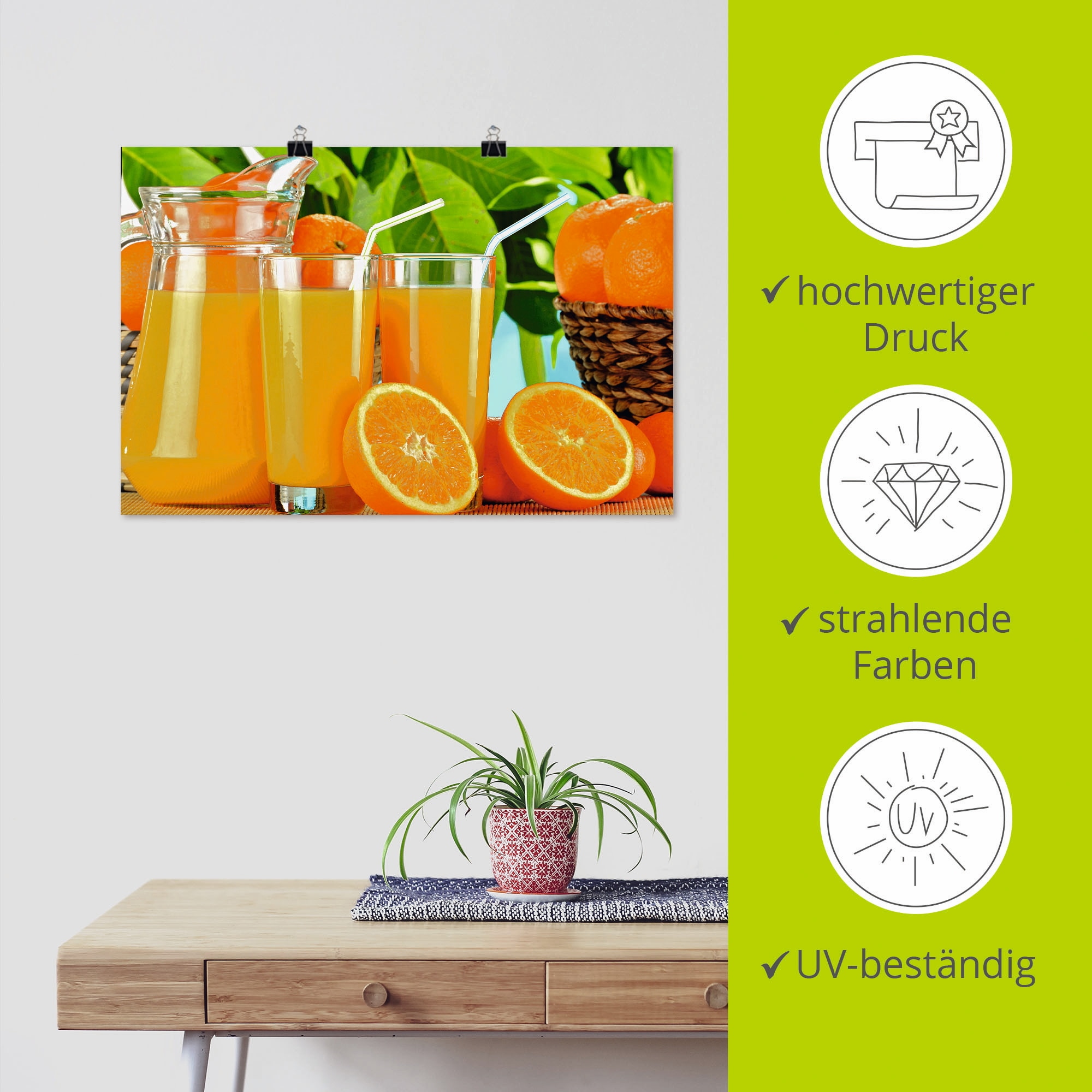 Artland Poster »Gesunder Orangensaft«, Getränke, (1 St.), als Alubild, Leinwandbild, Wandaufkleber oder Poster in versch. Größen
