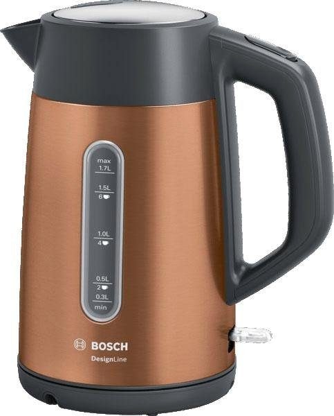 BOSCH Wasserkocher "DesignLine TWK4P439, Ausgießen ohne Spritzer, Tassenanzeige", braun (kupferfarben), B:23,2cm H:27,6cm T:15cm, Wasserkocher, Wasser