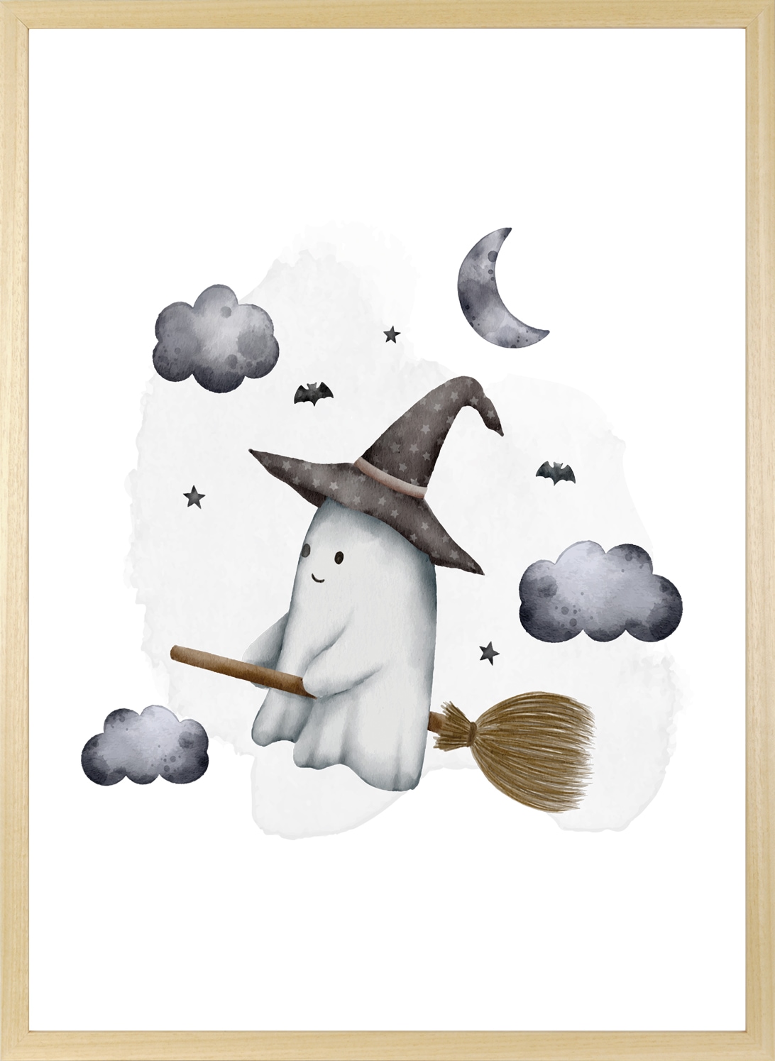 queence Bild mit Rahmen »Kleines Gespenst«, Fantasy-Himmel-Himmelsbilder-Stern-Sterne-Wolken, (1 St.), HD Premium Posterdruck mit Echtholzrahmen
