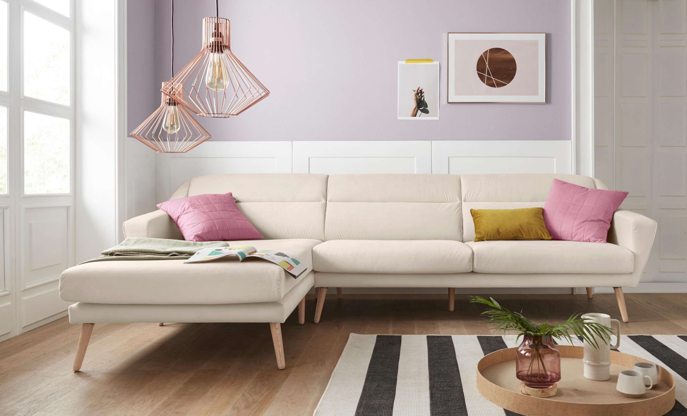 OTTO home Ecksofa "Bille L-Form" mit Naht im Rückenkissen und Beinen aus Ei günstig online kaufen