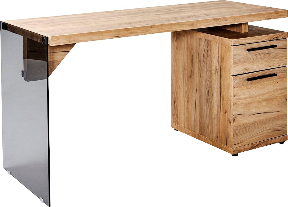 Jahnke Schreibtisch "LUX C 140" wechselseitig montierbar, Seitenteil aus ESG Sicherheitsglas