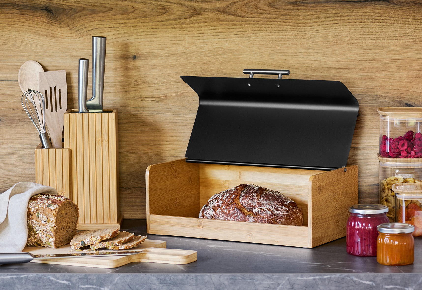 Zeller Present Brotkasten »Brotbox« Bambus/Metall/Edelstahl, schwarz - ca. 36,3x20x13,5 cm