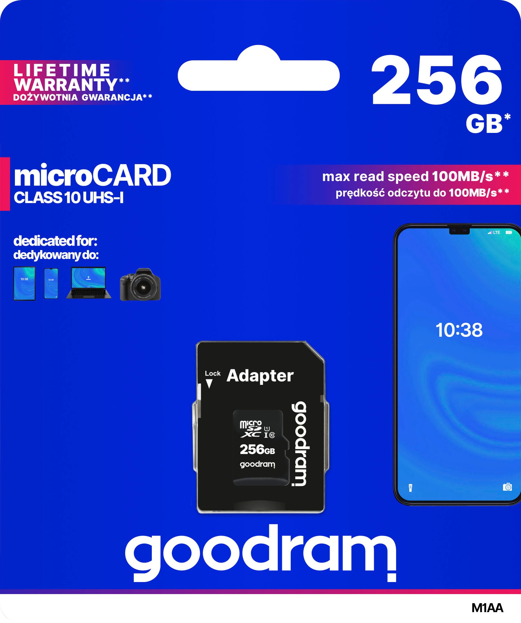 Goodram Speicherkarte »microSD 256GB (M1AA-2560R12)«, (UHS-I Class 10 100 MB/s Lesegeschwindigkeit)