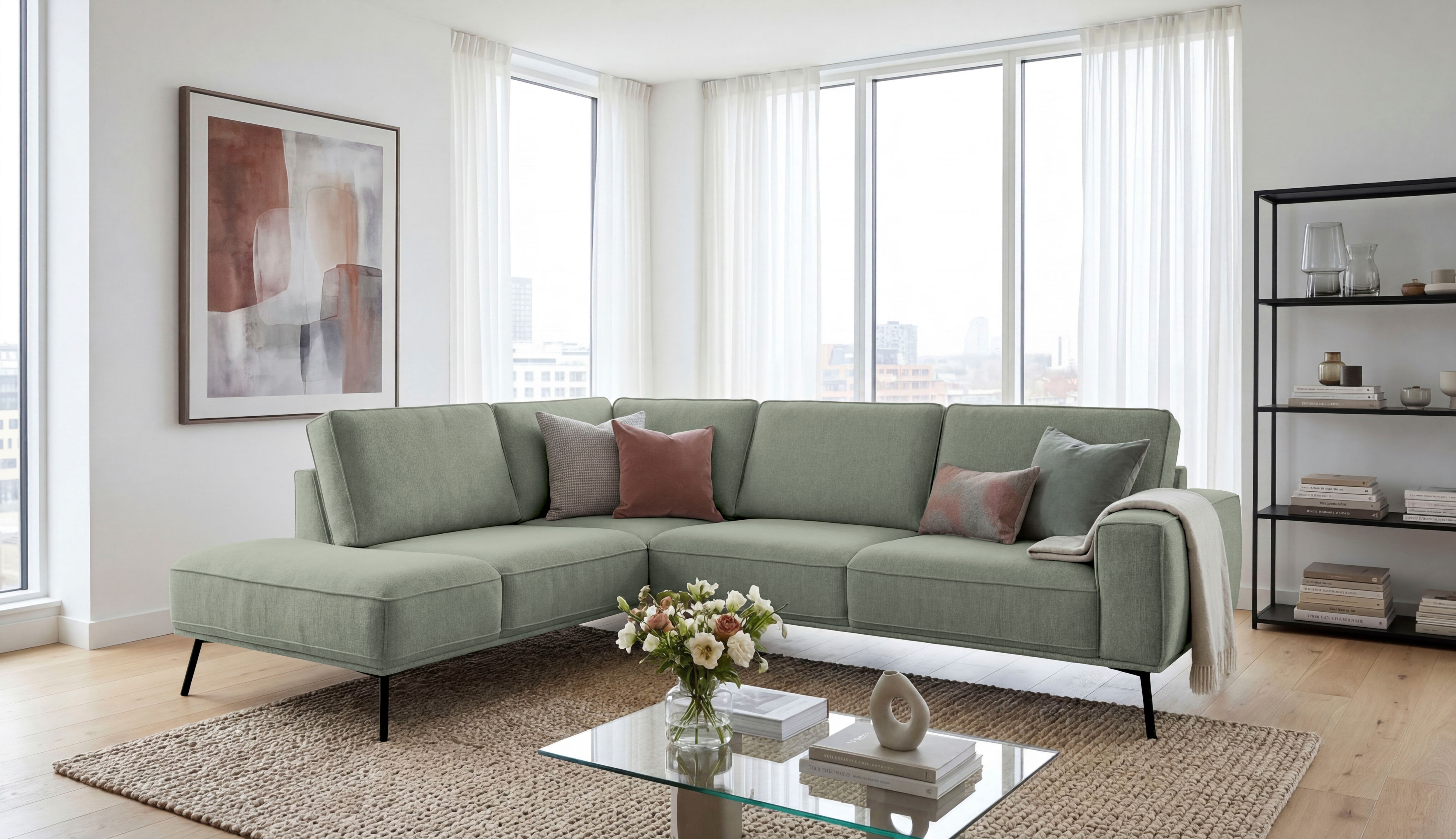 OTTO home Ecksofa "Vosby" 260 cm, Chenille, mit dekorativer Kedernaht, Wellenunterfederung