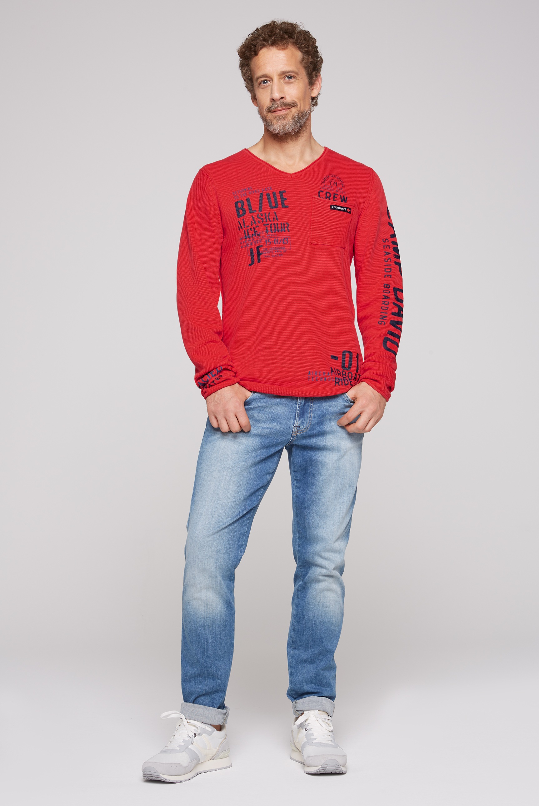 CAMP DAVID V-Ausschnitt-Pullover, mit Brusttasche