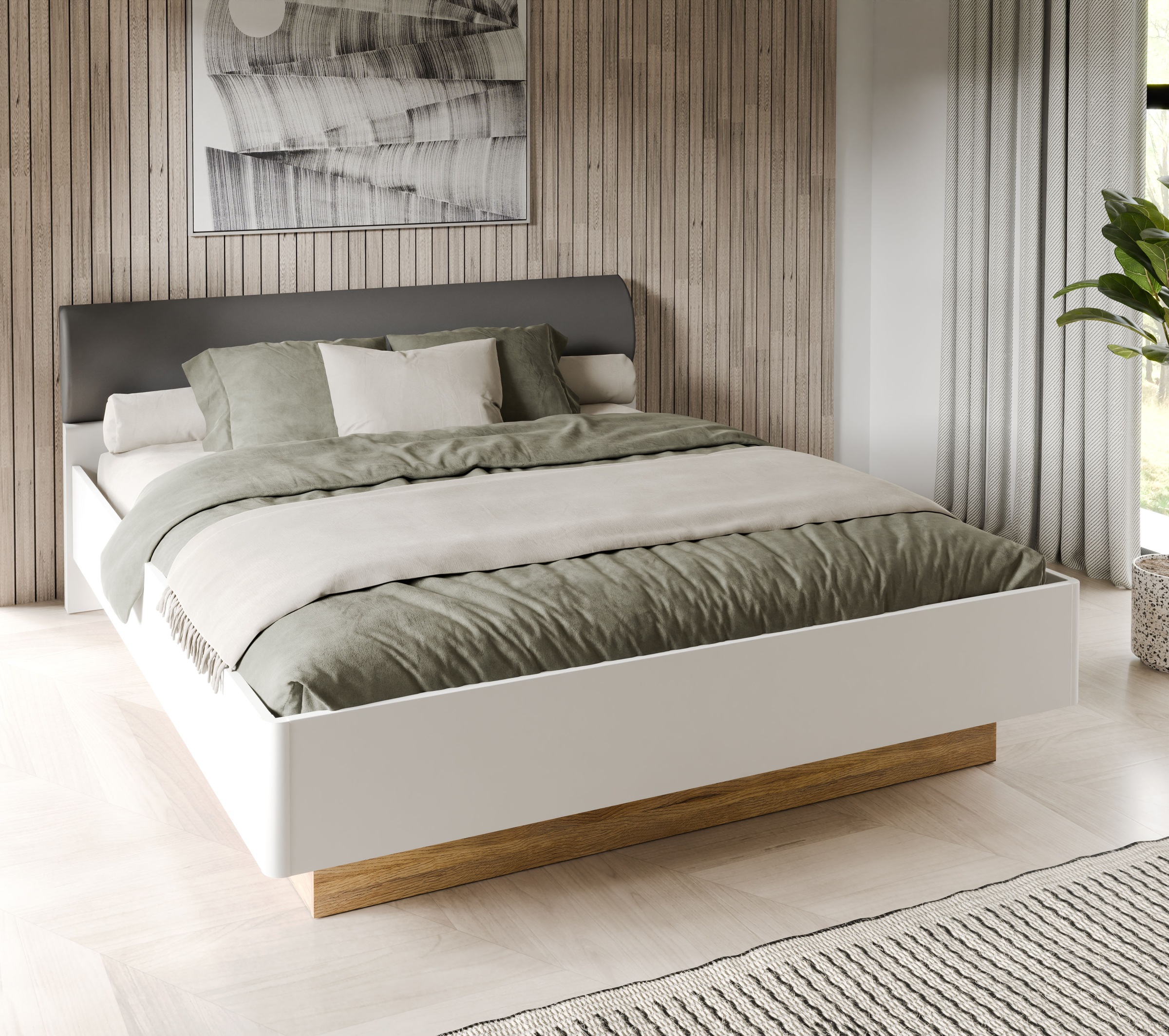 FORTE Bett »MAYACUS, Belastberikeit 240 KG«, Bett mit gepolstertem Kopfteil, Beleuchtung optional bestellbar