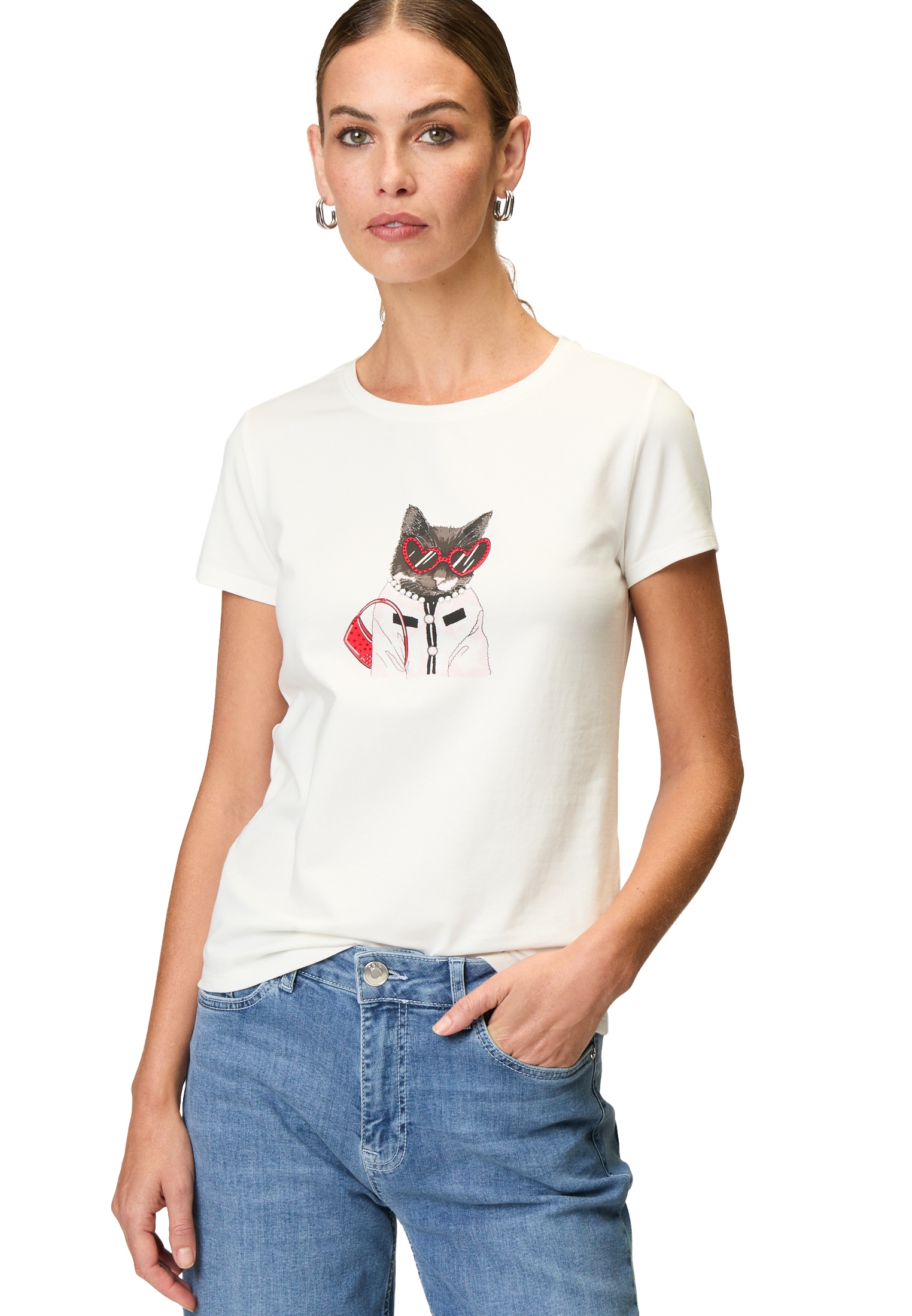 Zero Kurzarmshirt "zero Damen Jerseyshirt mit Ziersteinen", (1 tlg.), Ziers günstig online kaufen
