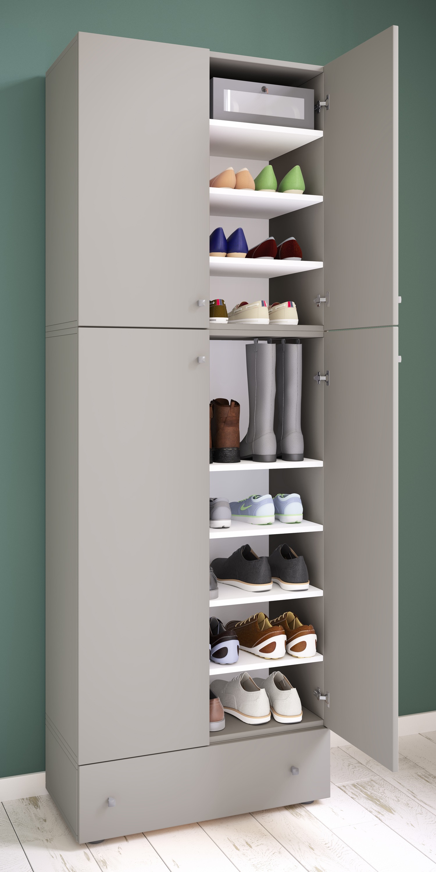 VCM Schuhschrank »VCM Holz-Schuhschrank | Maße: H. 200 x B. 70 x T. 39 cm | Allzweckschrank | 9 Fächer | 4 Drehtüren | extra Schublade ¿ Lona«, (1 St.)