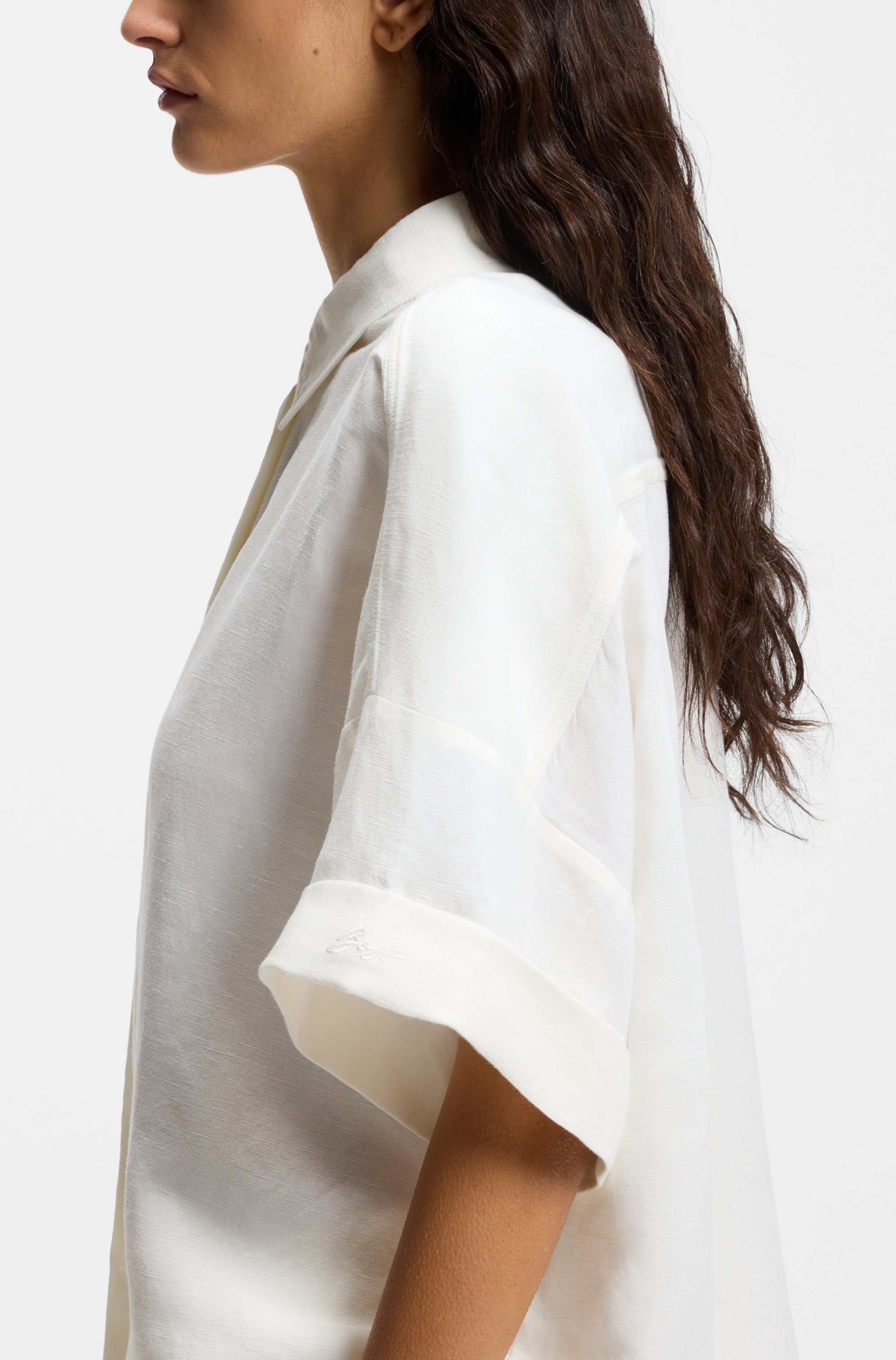 Thumbnail - BOSS ORANGE Hemdbluse "Bisenas Premium Damenmode" mit Spitzkragen, Leinen-Mix