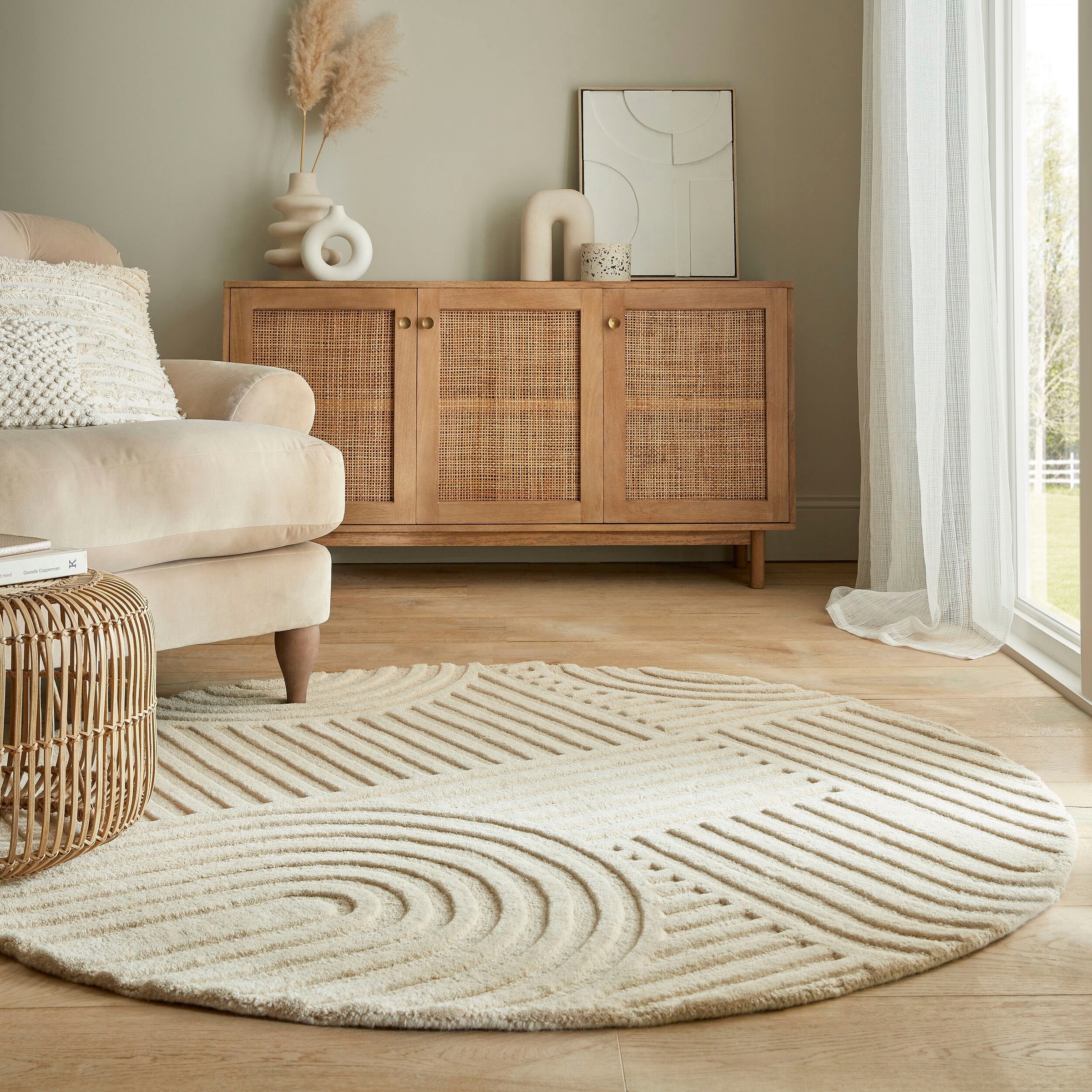 FLAIR RUGS Wollteppich "ZEN GARDEN" rund 14 mm Höhe 100% Wolle, Hoch-Tief-E günstig online kaufen