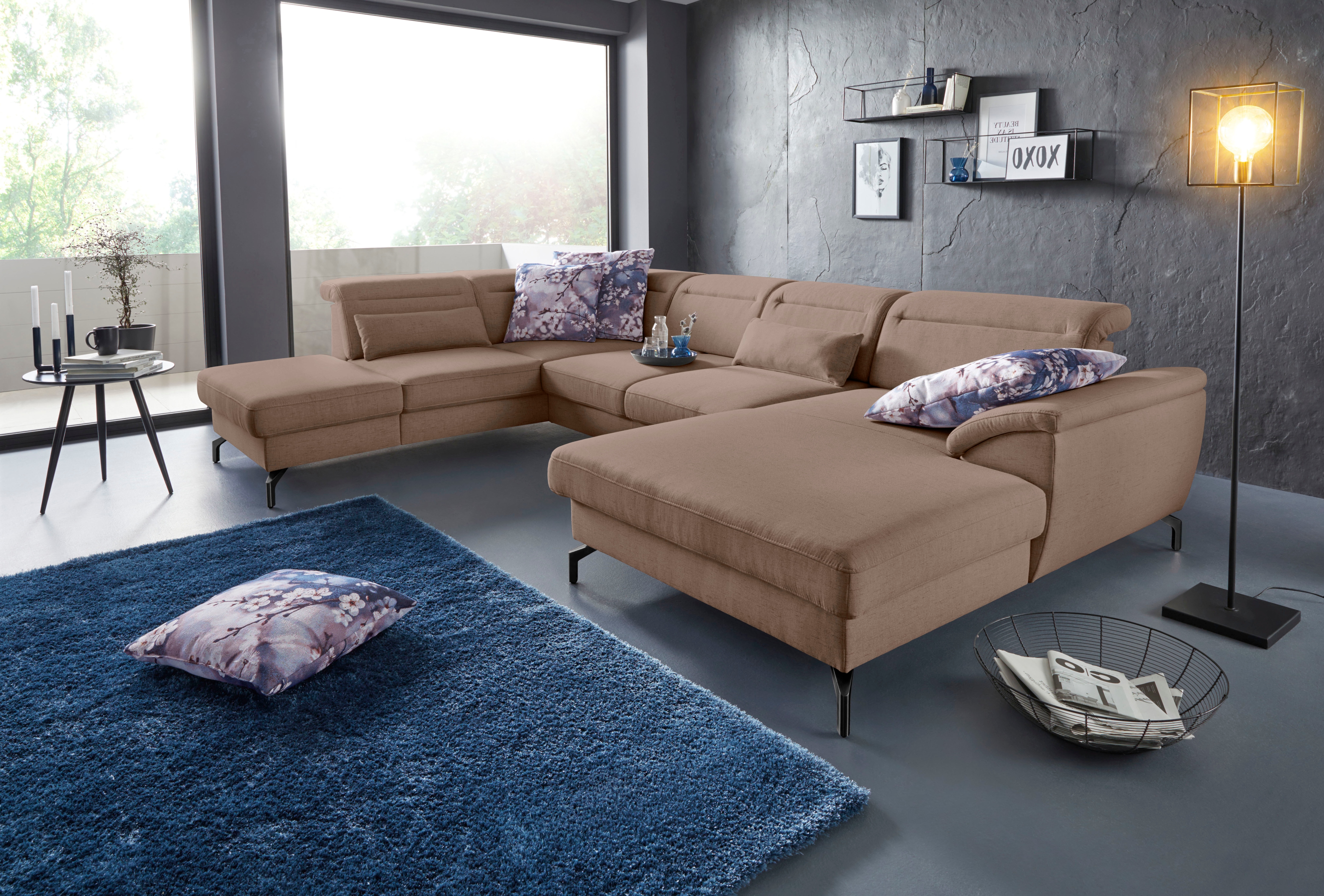 sit&more Wohnlandschaft "Percy U-Form" 15 cm Fußhöhe, Sitztiefenverstellung, wahlweise in 2 Fußfarben