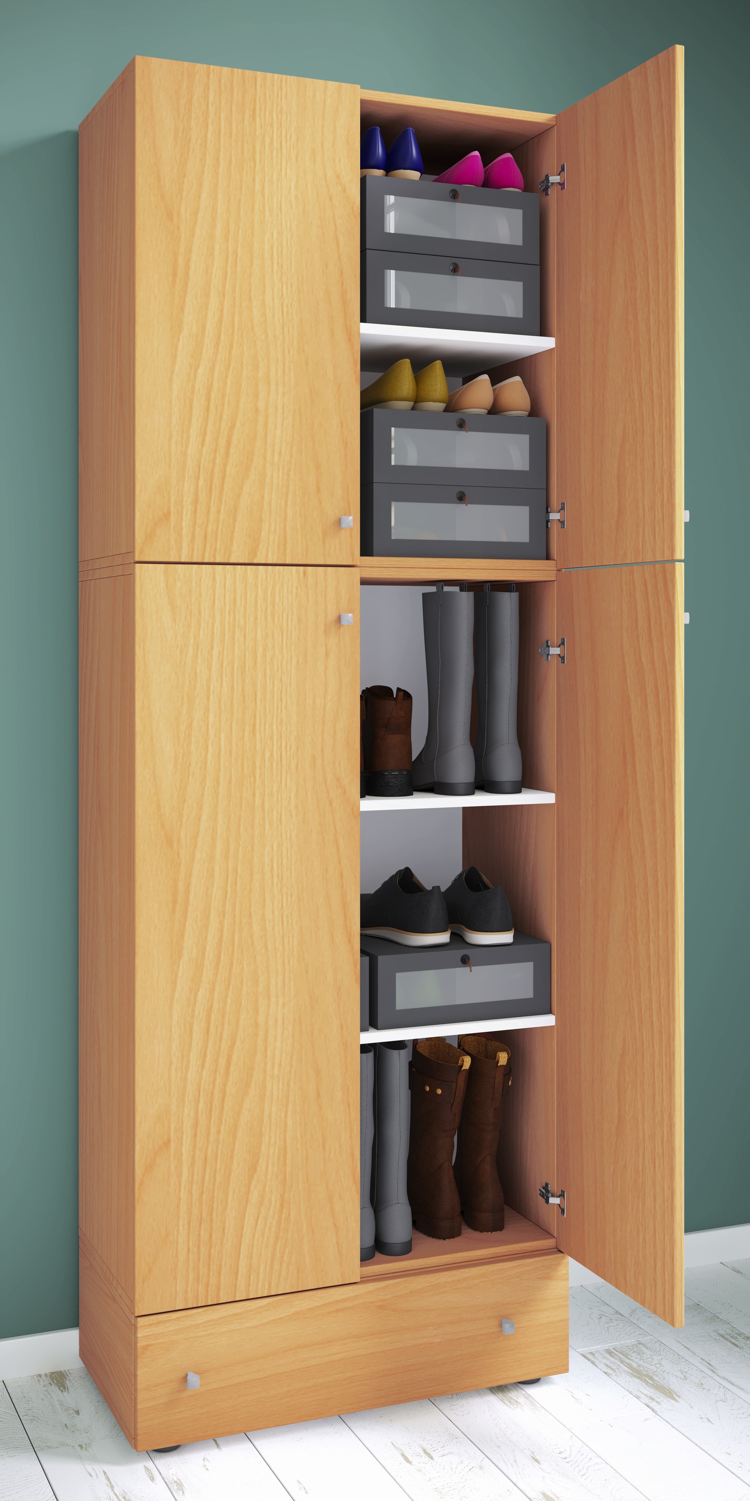 VCM Schuhschrank »VCM Holz-Schuhschrank | Maße: H. 200 x B. 70 x T. 39 cm| Allzweckschrank | 5 Fächer | 4 Drehtüren | extra Schublade¿ Lona«, (1 St.)