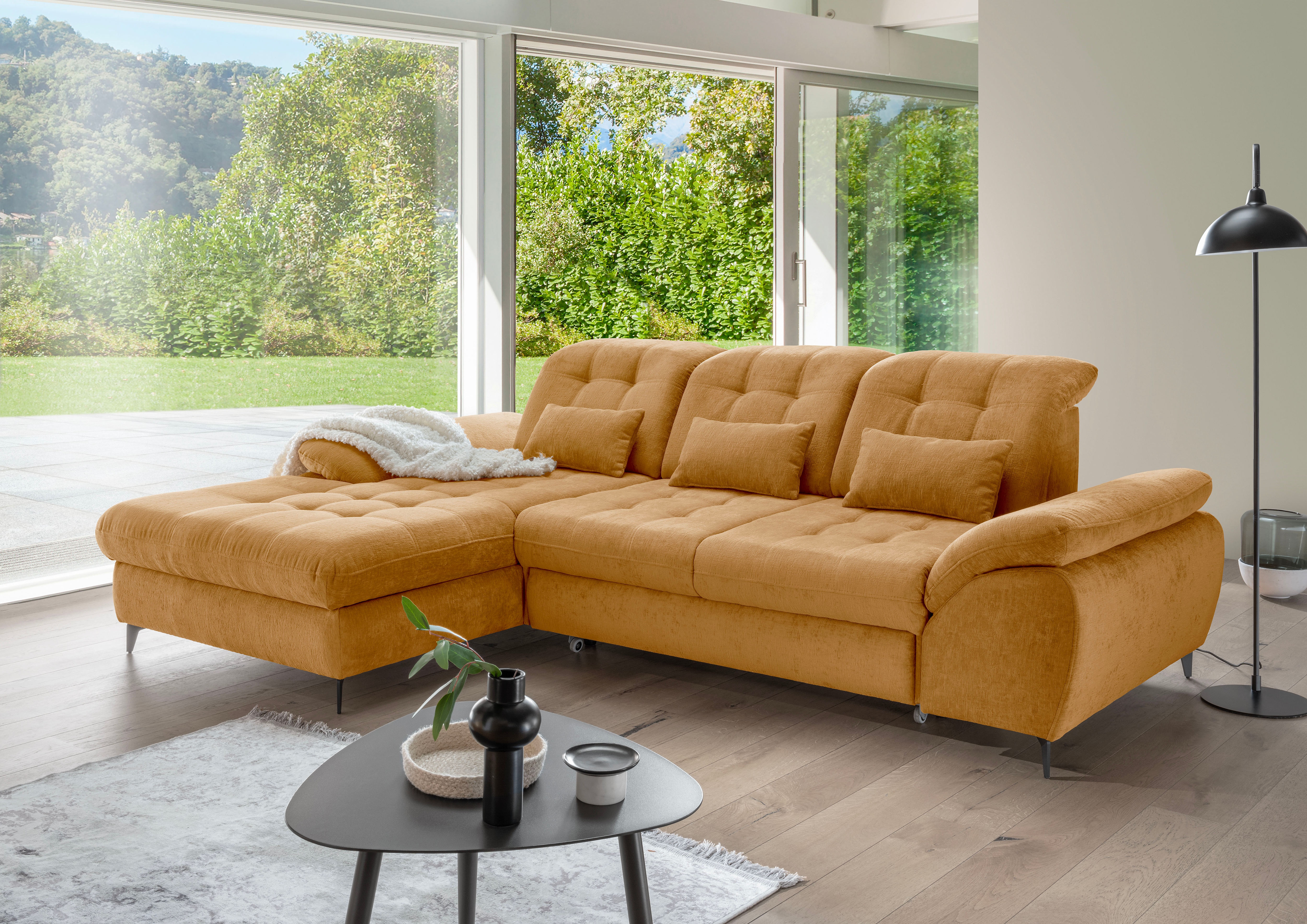 OTTO home Wohnlandschaft "Delphino Multifunktionen, Bettfunktion, Breite 273cm, L-Form" inkl. Bettkasten, Schlaffunktion, Kopfteil- und Sitztiefenverstellung