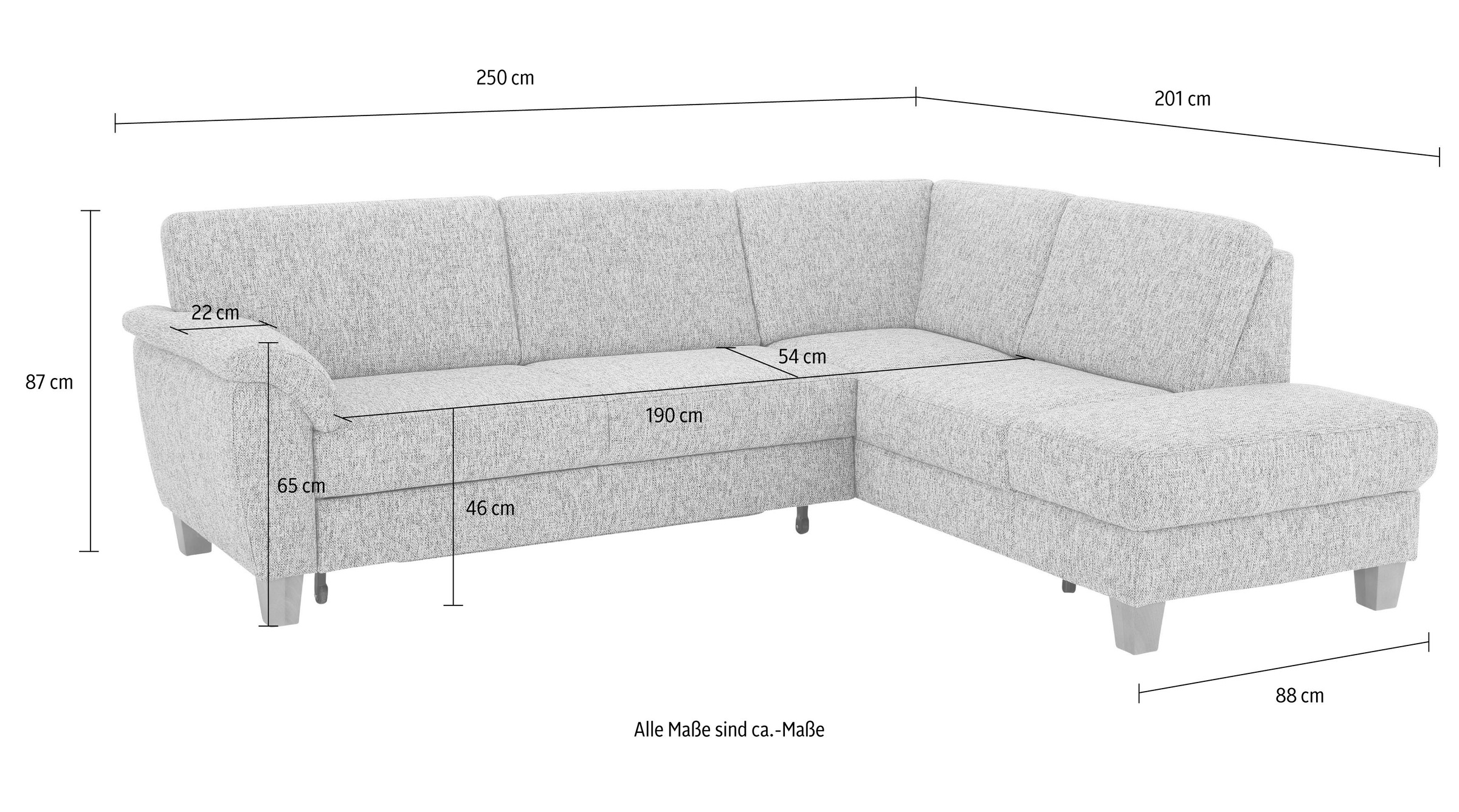 Home affaire Ecksofa »Alta L-Form«, mit Federkern und Kontrastnaht, Füße Buche eichefarben