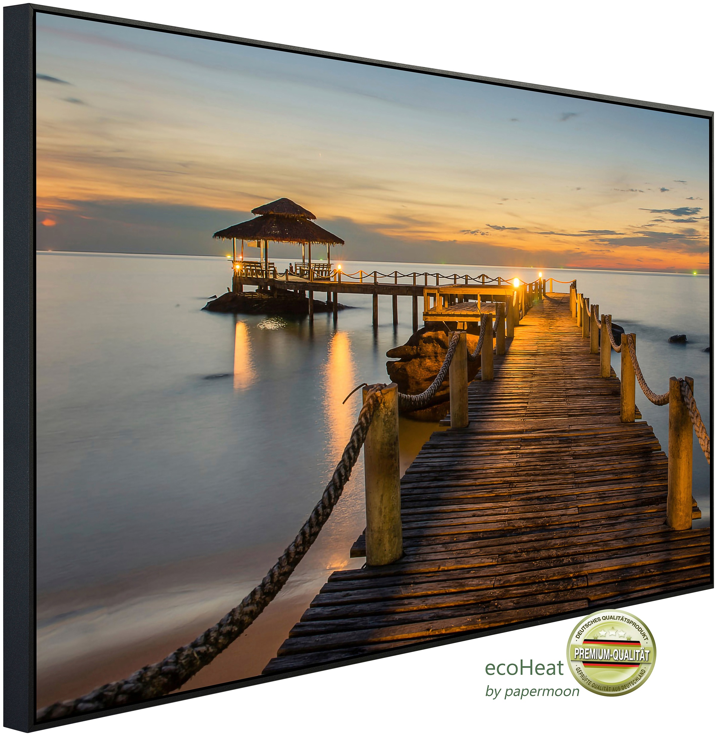PAPERMOON Infrarotheizung "Bewaldeter Brückenpfeiler zwischen Sonnenuntergang", B/H/T: 120cm x 60cm x 3cm, 750 W, bunt, Heizkörper, sehr angenehme