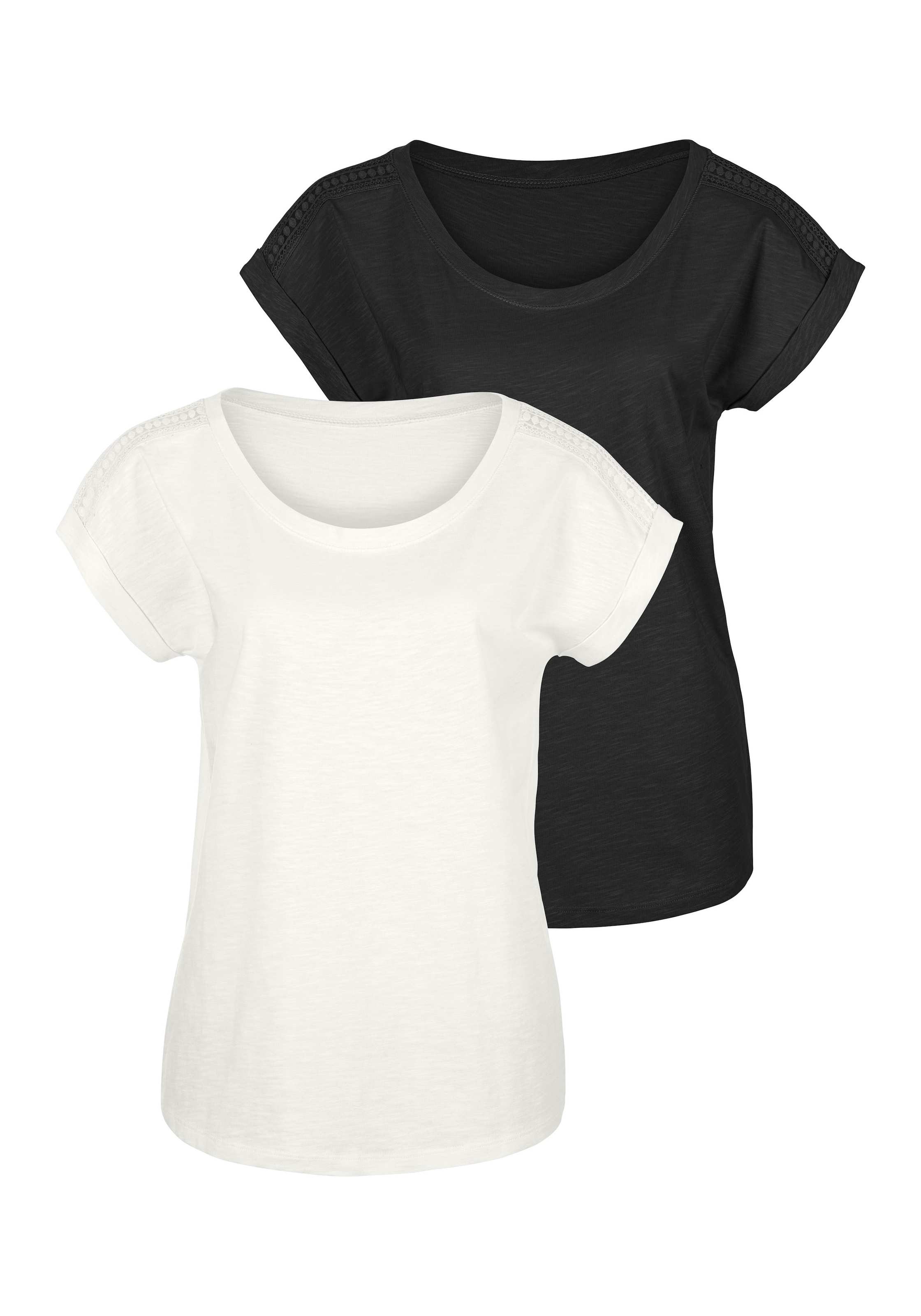 Vivance T-Shirt, (Packung, 2er-Pack), mit Häkelspitze an der Schulter für  bestellen | BAUR