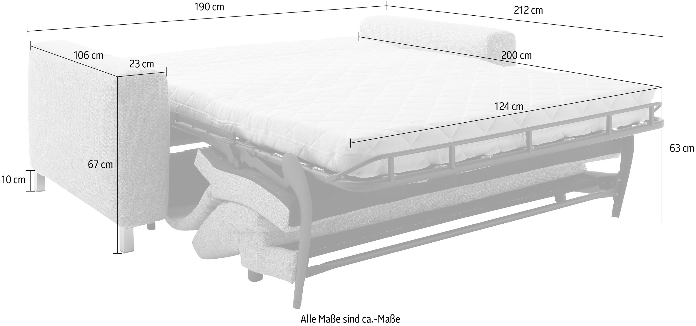 Places of Style Schlafsofa »Quarto für Dauerschläfer geeignet durch hochwertigen Faltbeschlag«, 3 Breiten und 3 Matratzenausführungen, belastbar zwischen 200-.270kg