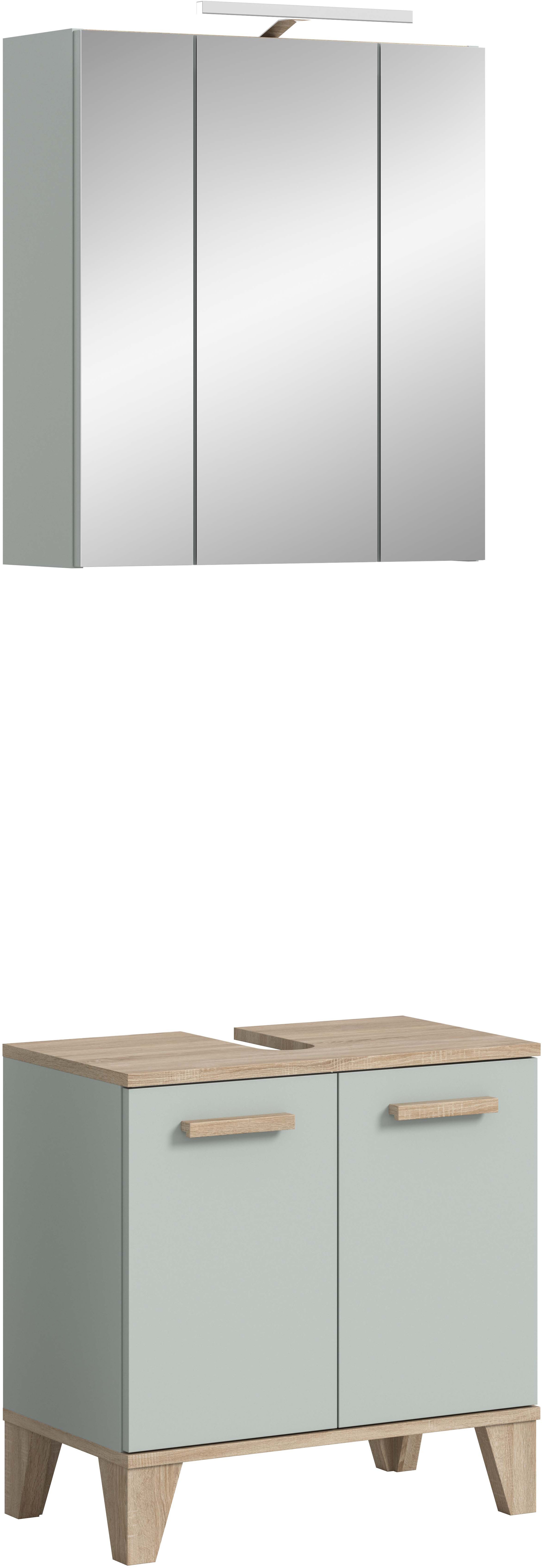 welltime Badmöbel-Set "MINTTU, 2-teilige moderne Badkombi im SCANDI-Look, inkl. Beleuchtung" bestehend aus: Waschbeckenunterschrank & Spiegelschrank, 2 Stk. tlg.