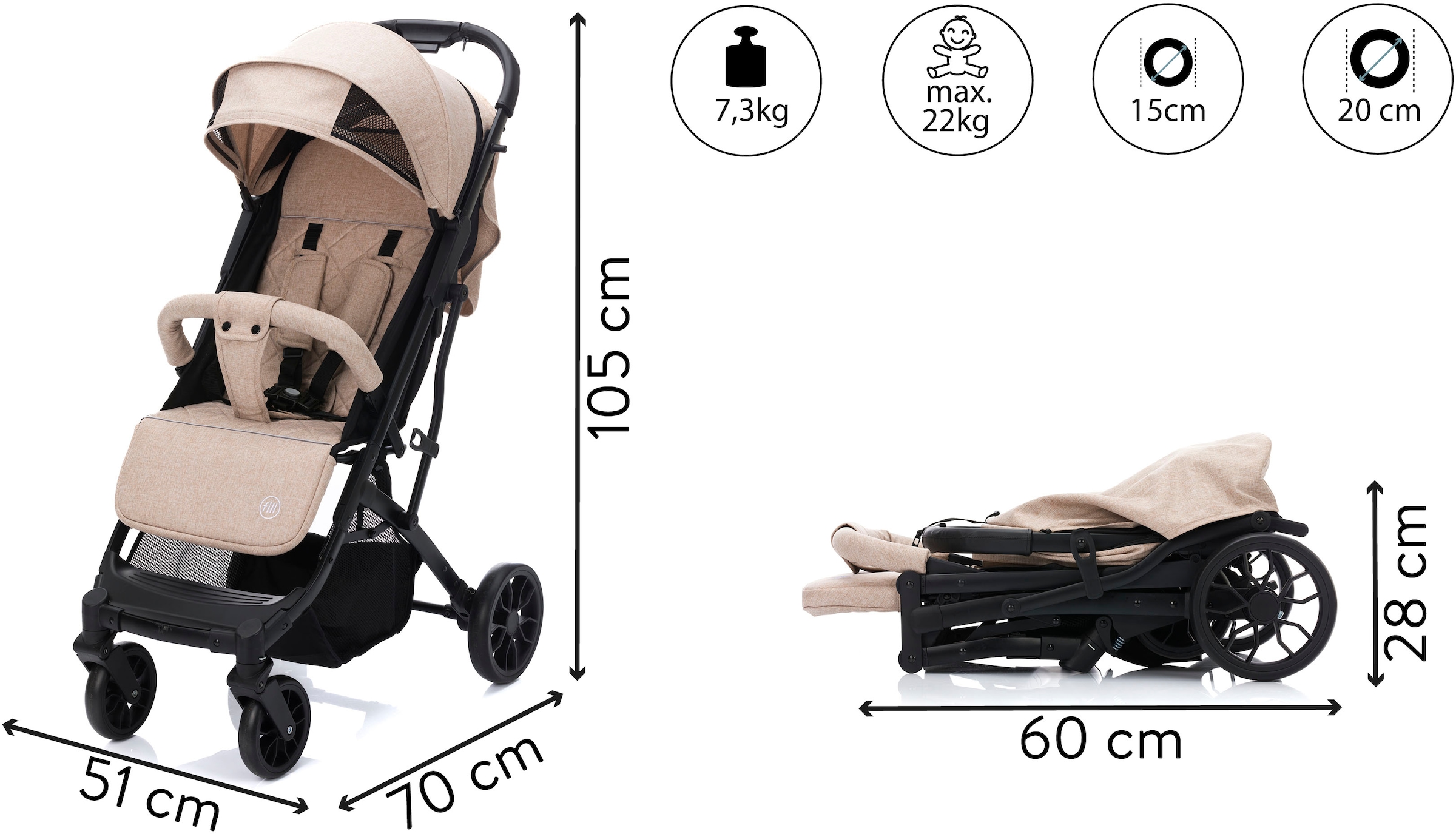 Fillikid Kinder-Buggy »Fill Styler Elite, sand melange«, 22 kg