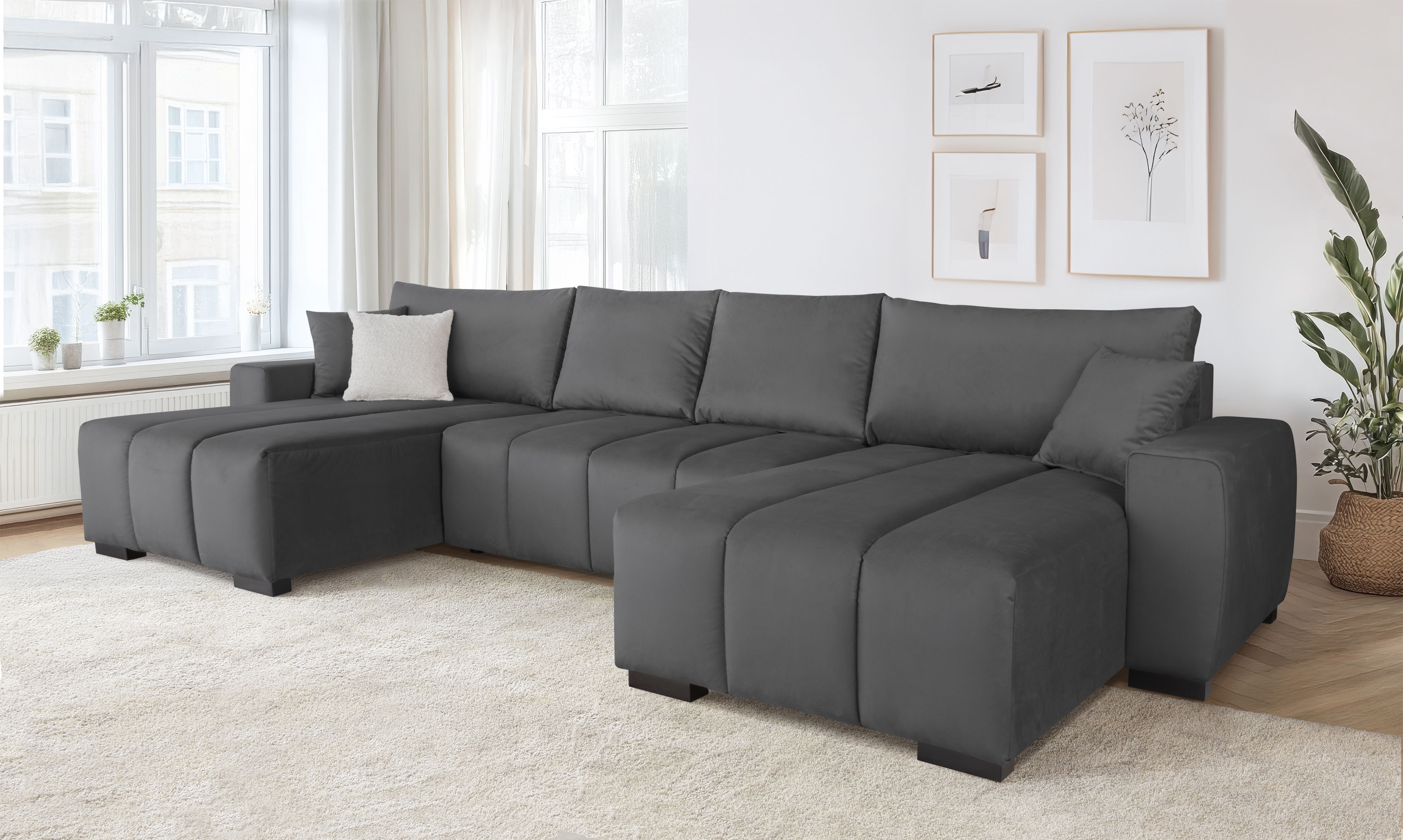 Home affaire Wohnlandschaft "Bello U-Form, B: 347 cm" Schlaffunktion, Bettkasten & 2 Zierkissen, Federkern