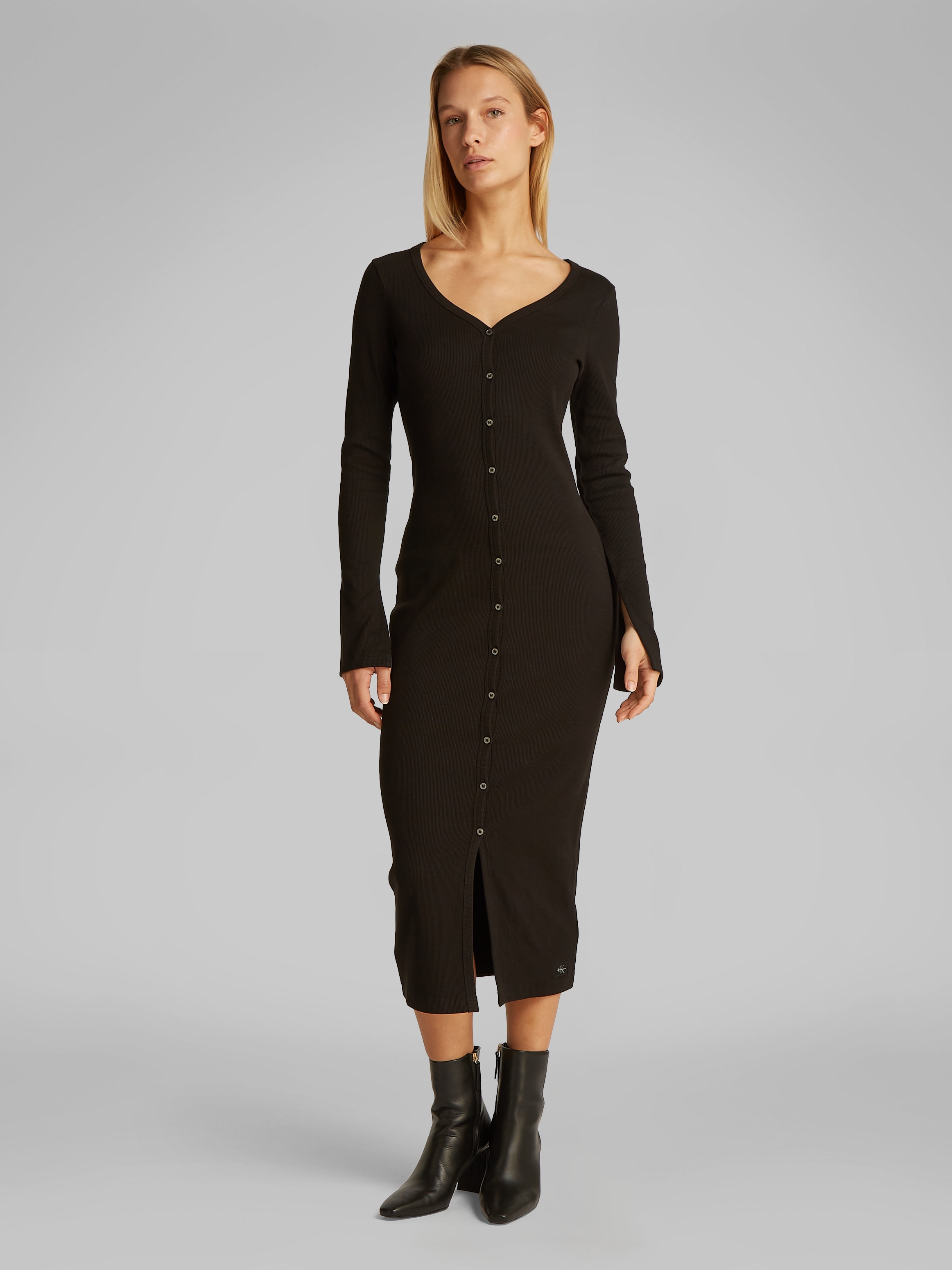 Calvin Klein Jeans Maxikleid "WOVEN LABEL LS RIB DRESS", mit Logodruck günstig online kaufen