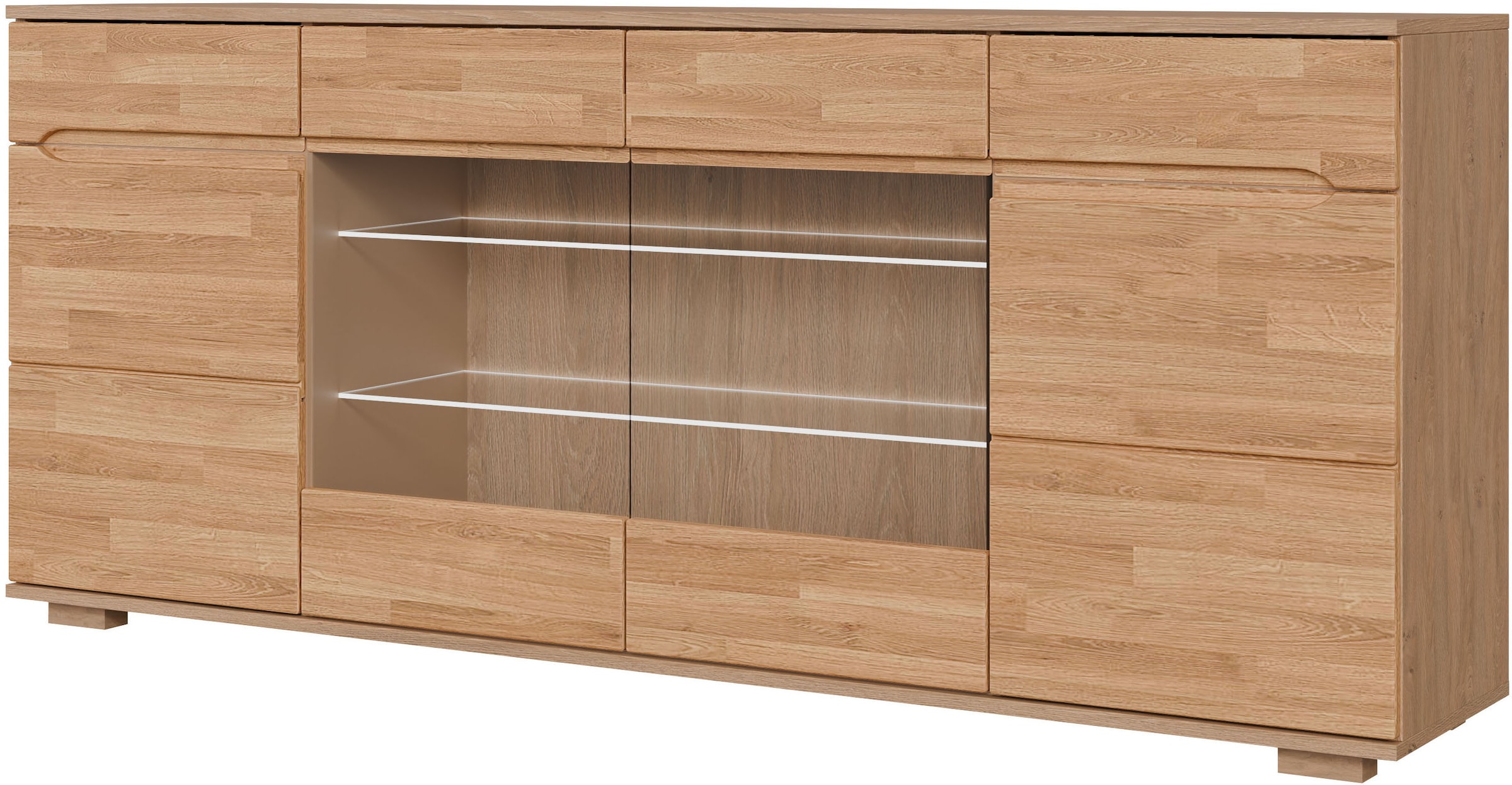 OTTO home Sideboard »VETRO Teilmassiv, Fronten Massivholz, Wohnzimmer, Stauraum,Griffmulde« B/T/H:199/40/85cm, 2 Schubladen,  7Fächer