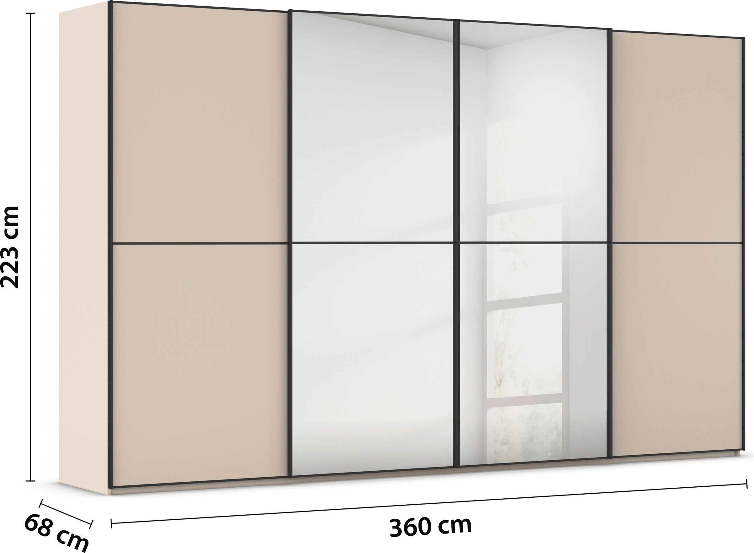 rauch Schwebetürenschrank »Kleiderschrank Schrank Garderobe Schlafzimmerschrank SCALE-DUO«, edle zweigeteilte Türen, Spiegel und 3 Zierleisten MADE IN GERMANY