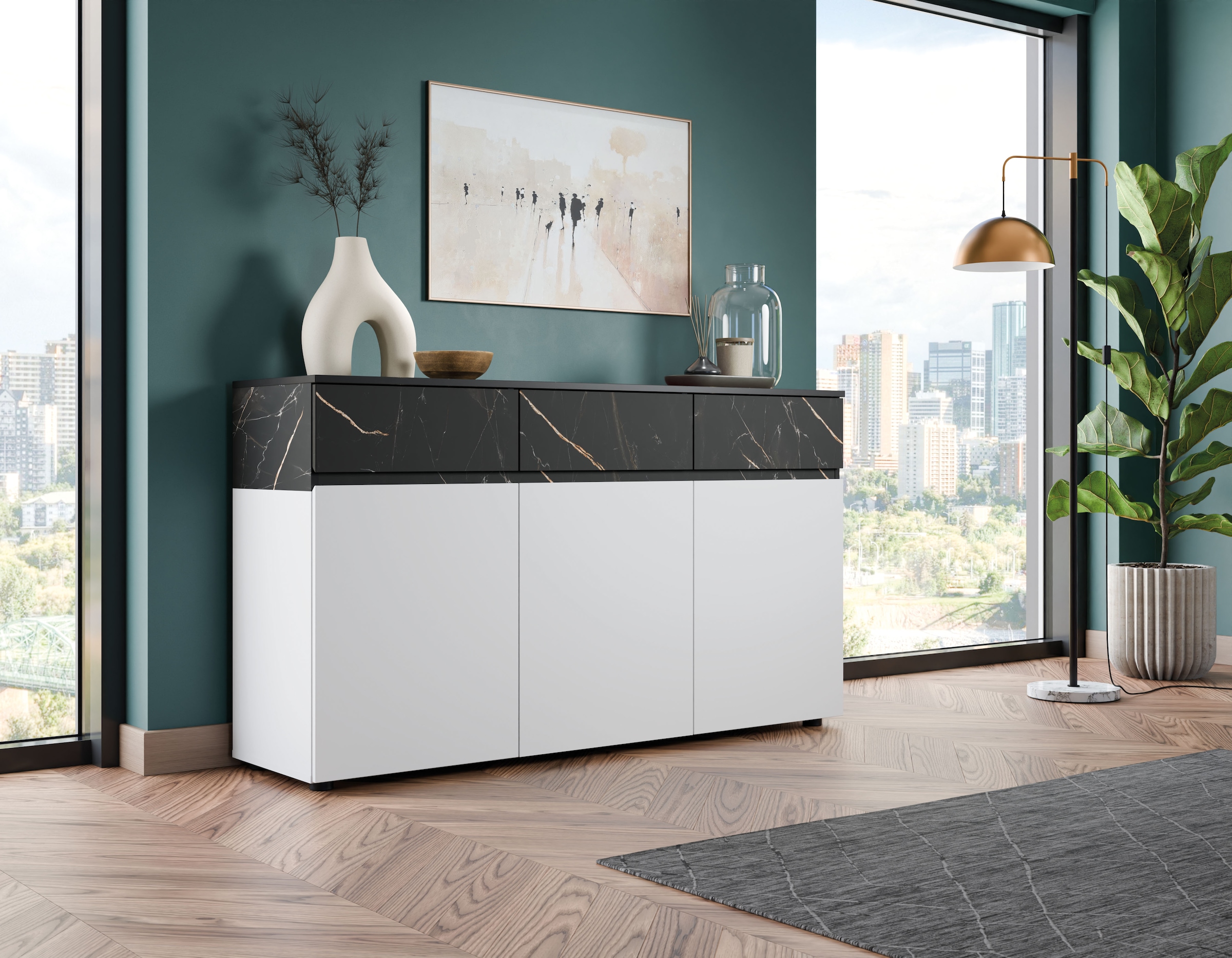 INOSIGN Sideboard »MODESTO«, grifflos, mit 3 Schubladen, 3 Türen und 6 Fächer, Breite 150 cm