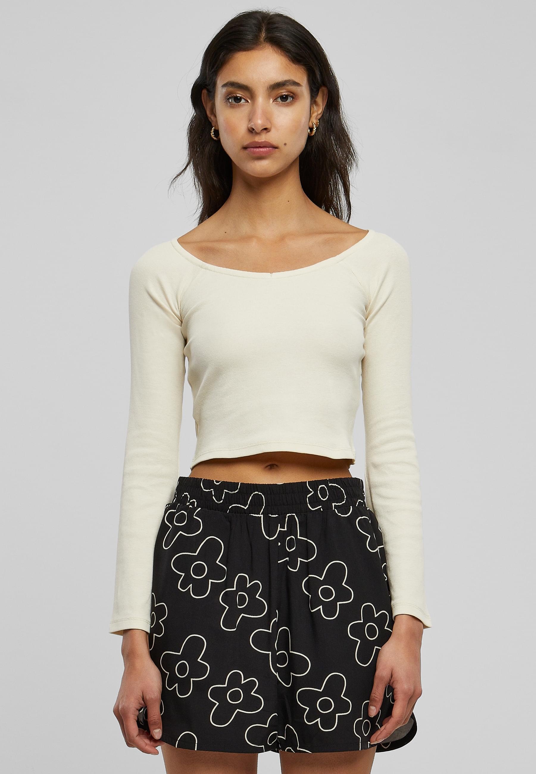 URBAN CLASSICS Langarmshirt »Urban Classics Damen Ladies Short Rib Wide V-Neck Longsleeve«, (1 tlg.)