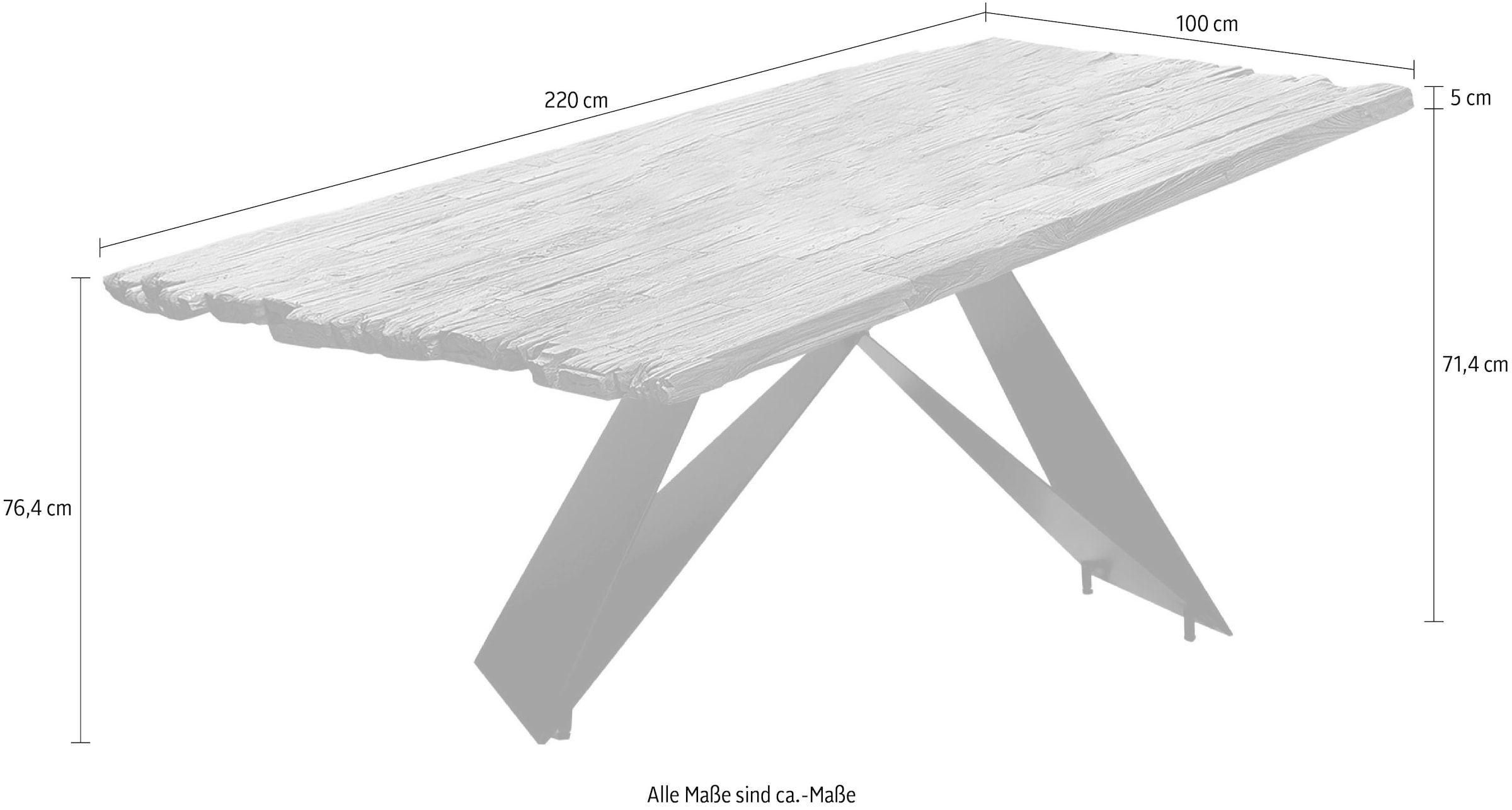 SIT Esstisch »Ischia aus Teak mit 50-mm-Platte & Cross-Base-Gestell« 1 Stk. tlg. 50-mm-Teakplatte mit markanter Bruchkante an den kurzen Seiten