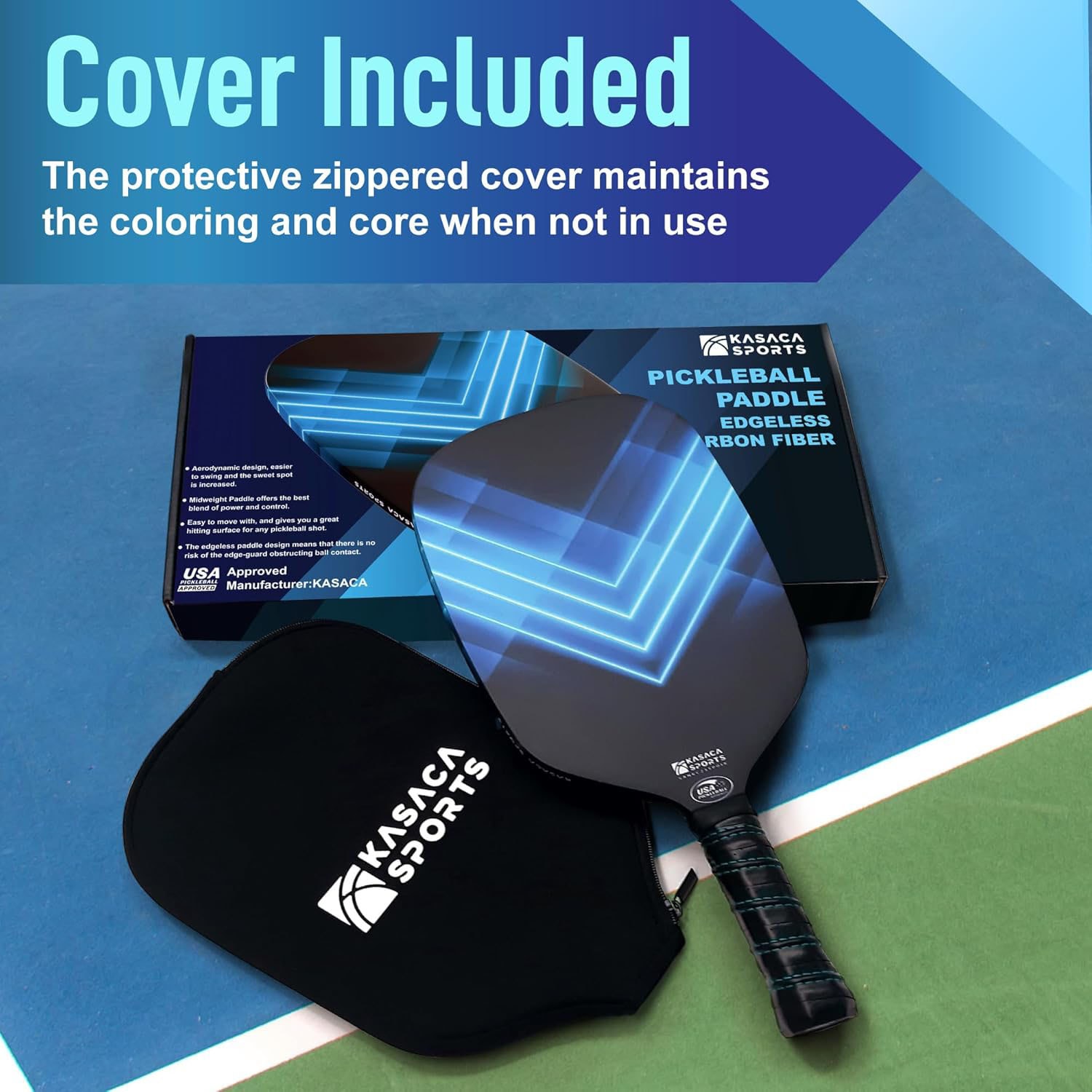 KASACA Pickleballschläger »Pickleball-Schläger Aero Swipe Carbon«, (Set, 2 tlg., Schläger & Schutzhülle)