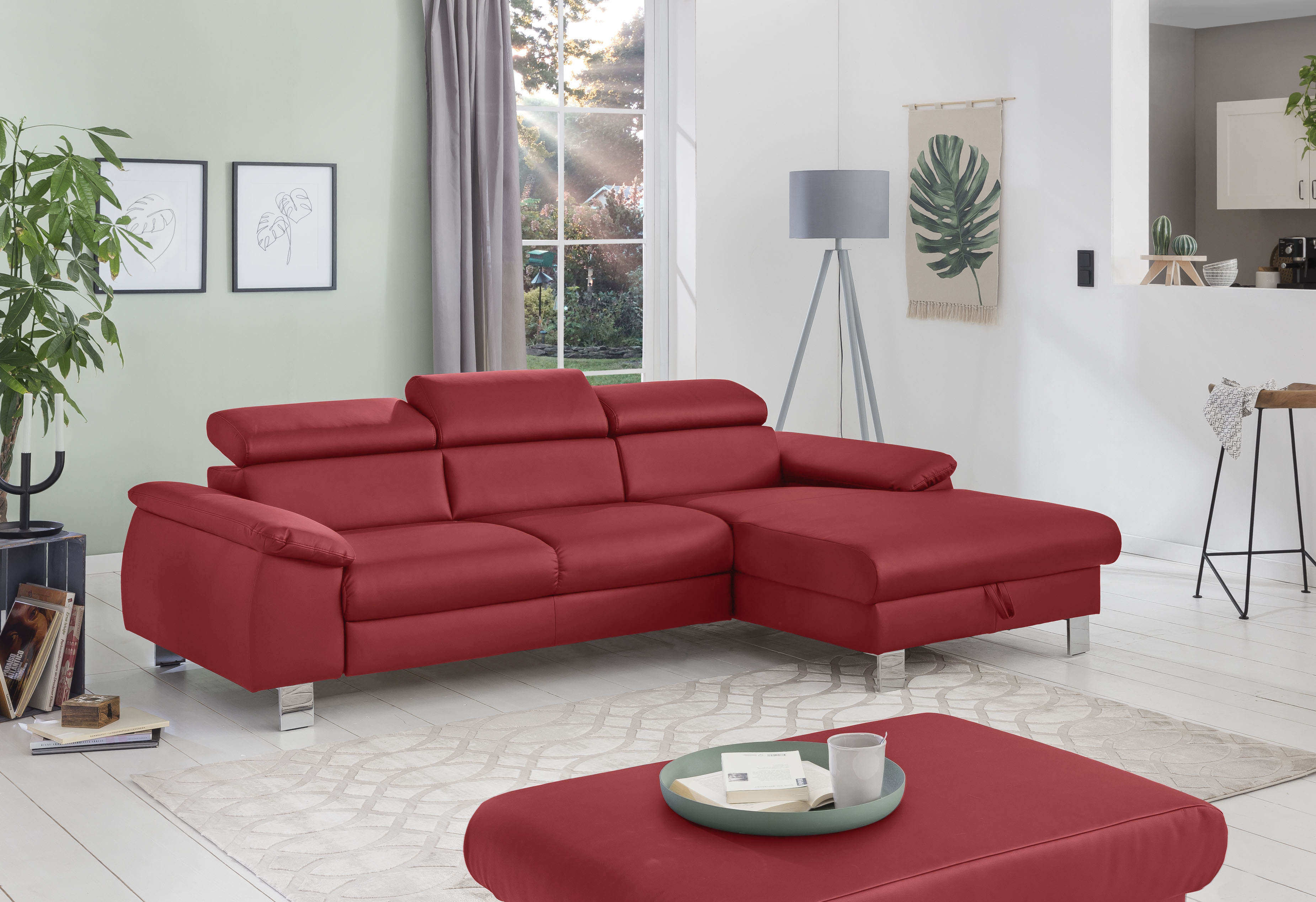COTTA Ecksofa "Komaris L-Form, B: 244 cm" mit Kopfteilverstellung, optional Schlaffunktion, Bettkasten & Licht