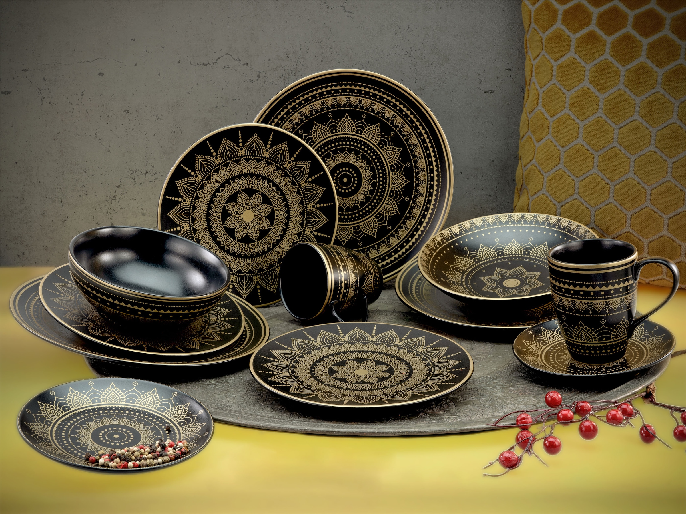 (Set, für Motive, Personen im CreaTable Personen), Mandala Service, 8 orientalische für BAUR | Set, Tafelservice und tlg., Teile, Gold«, »Geschirr-Set Kombiservice 8 goldene 2 Kaffeeservice 2