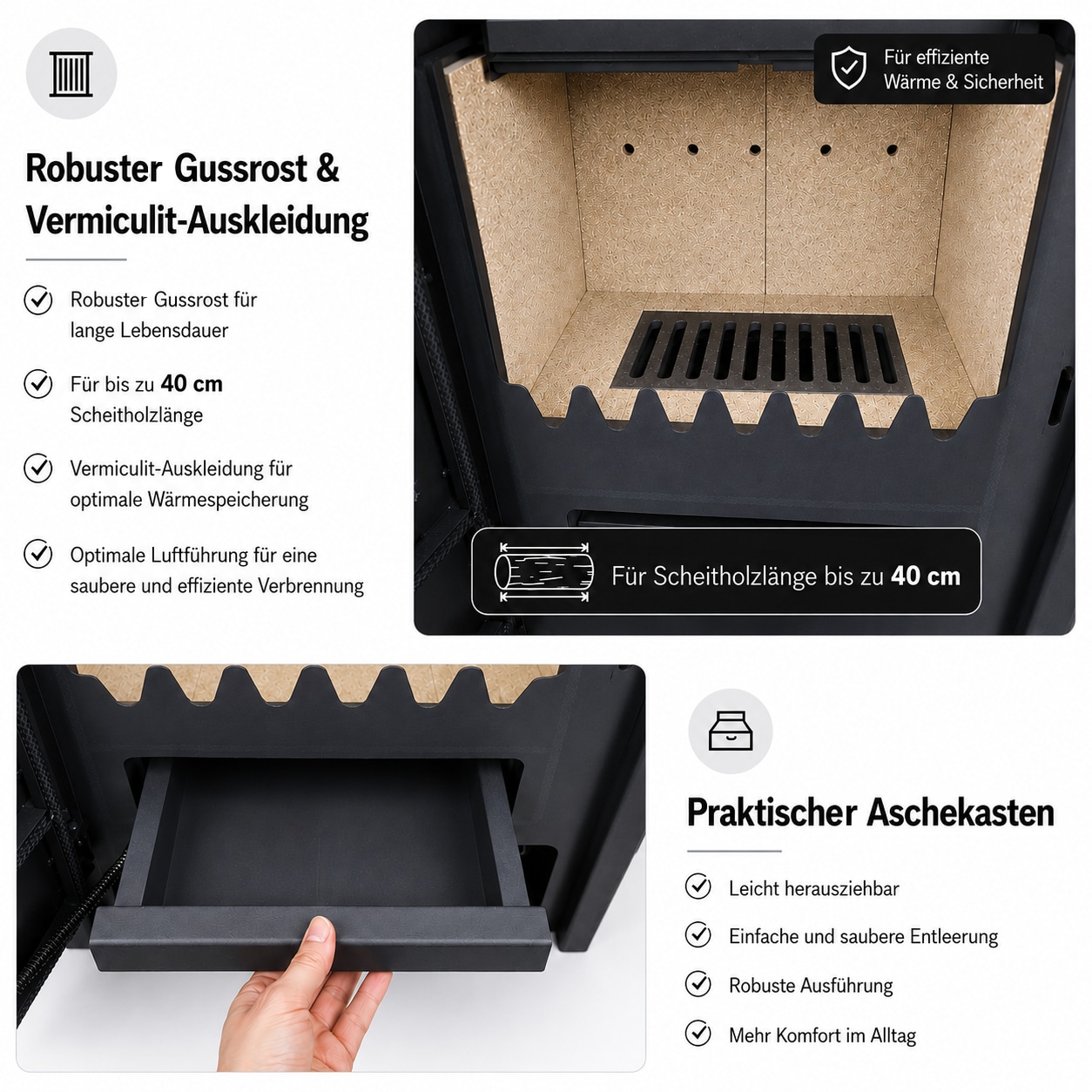 Hanseatic Kaminofen »"Ulan", Exklusiv, Lieferung bis ins Wohnzimmer« mit Holz- und Warmhaltefach, nur 80 Kg leicht