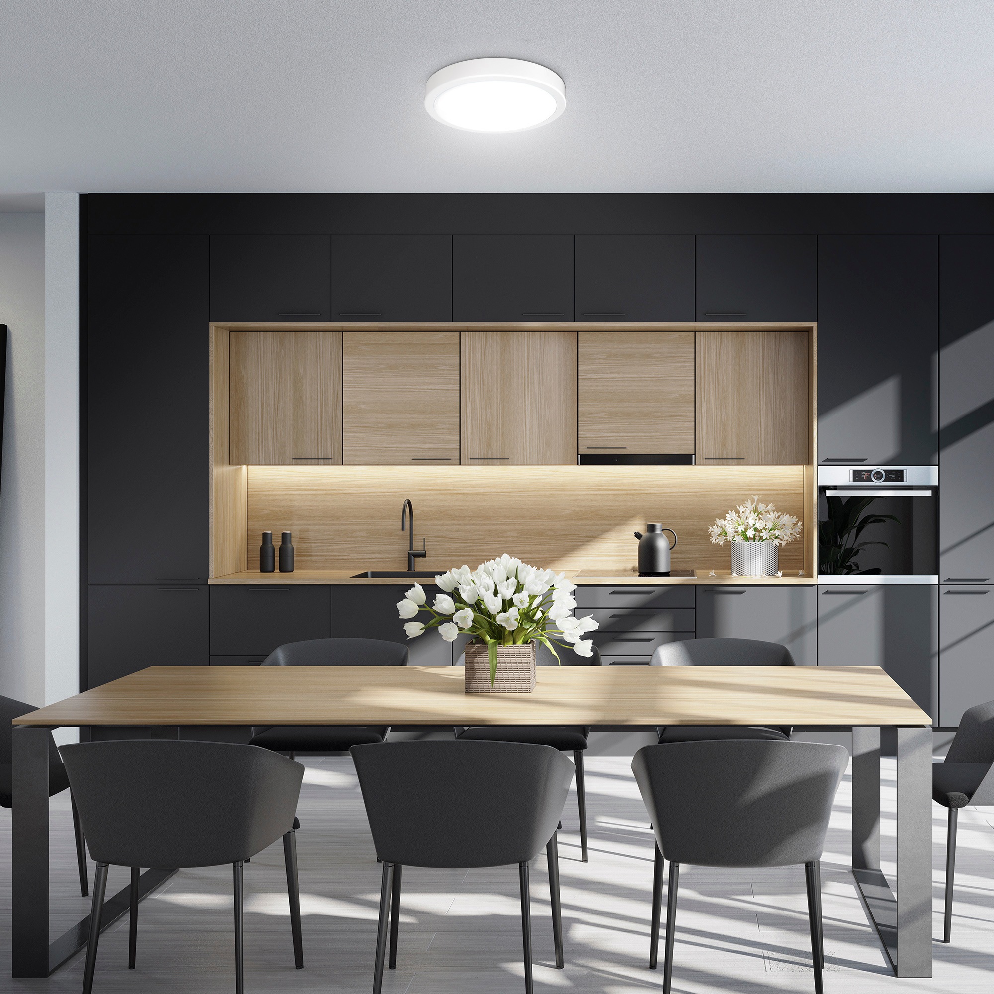 B.K.Licht LED Deckenleuchte »BK_DL1521 LED-Deckenlampe, Ø28cm, Neutralweißes Licht, Weiß«, 1 flammig, Leuchtmittel LED-Modul | LED fest integriert, Küchenlampe, 8 Watt, 2.000 Lumen, 4.000 Kelvin Wohnzimmerlampe