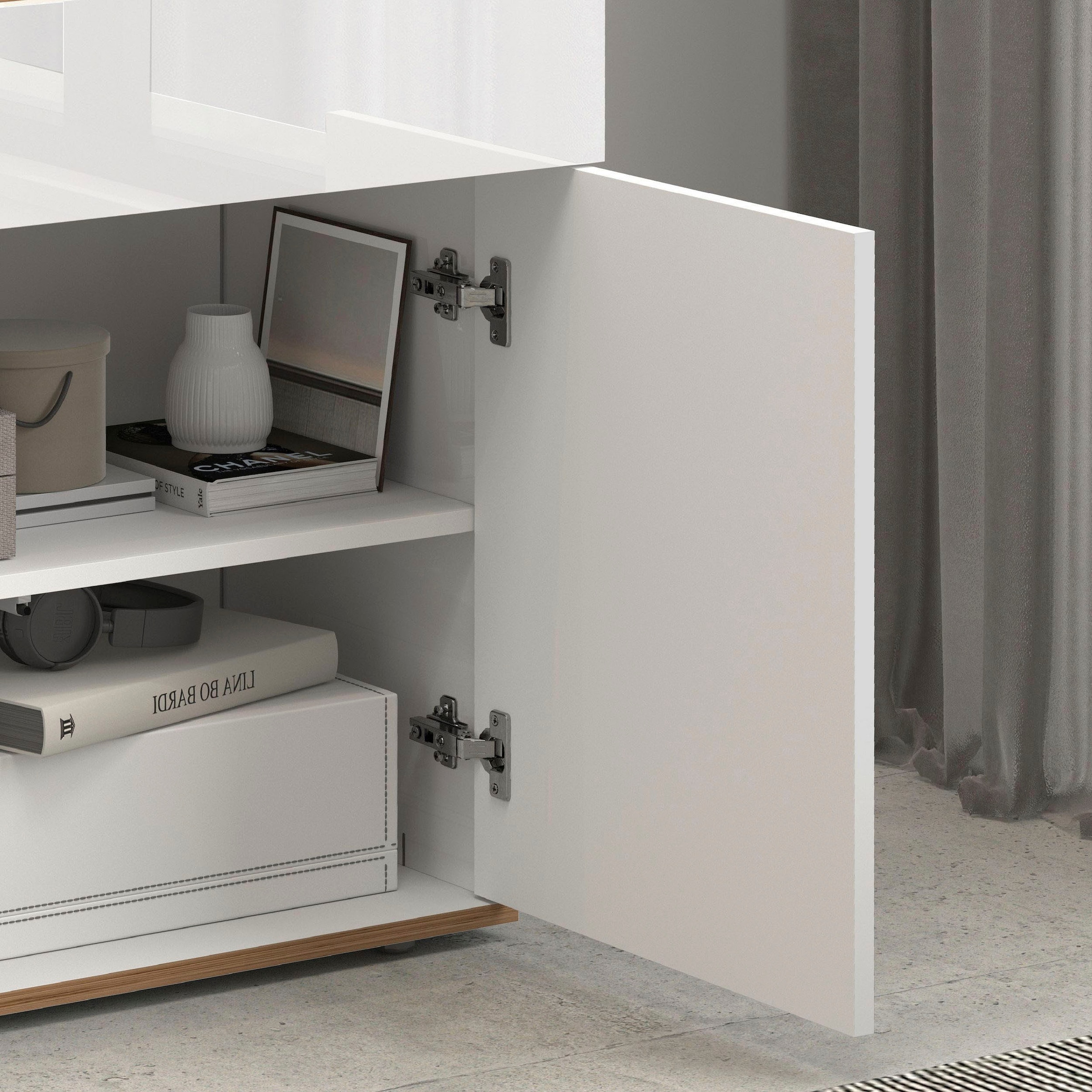 OTTO home Sideboard »Garda, Kommode, Schrank, 2 Türen, 1 Schublade, Made in Italy« Hochglanzlackierte Fronten, Korpus matt, grifflos, Breite 80,9 cm