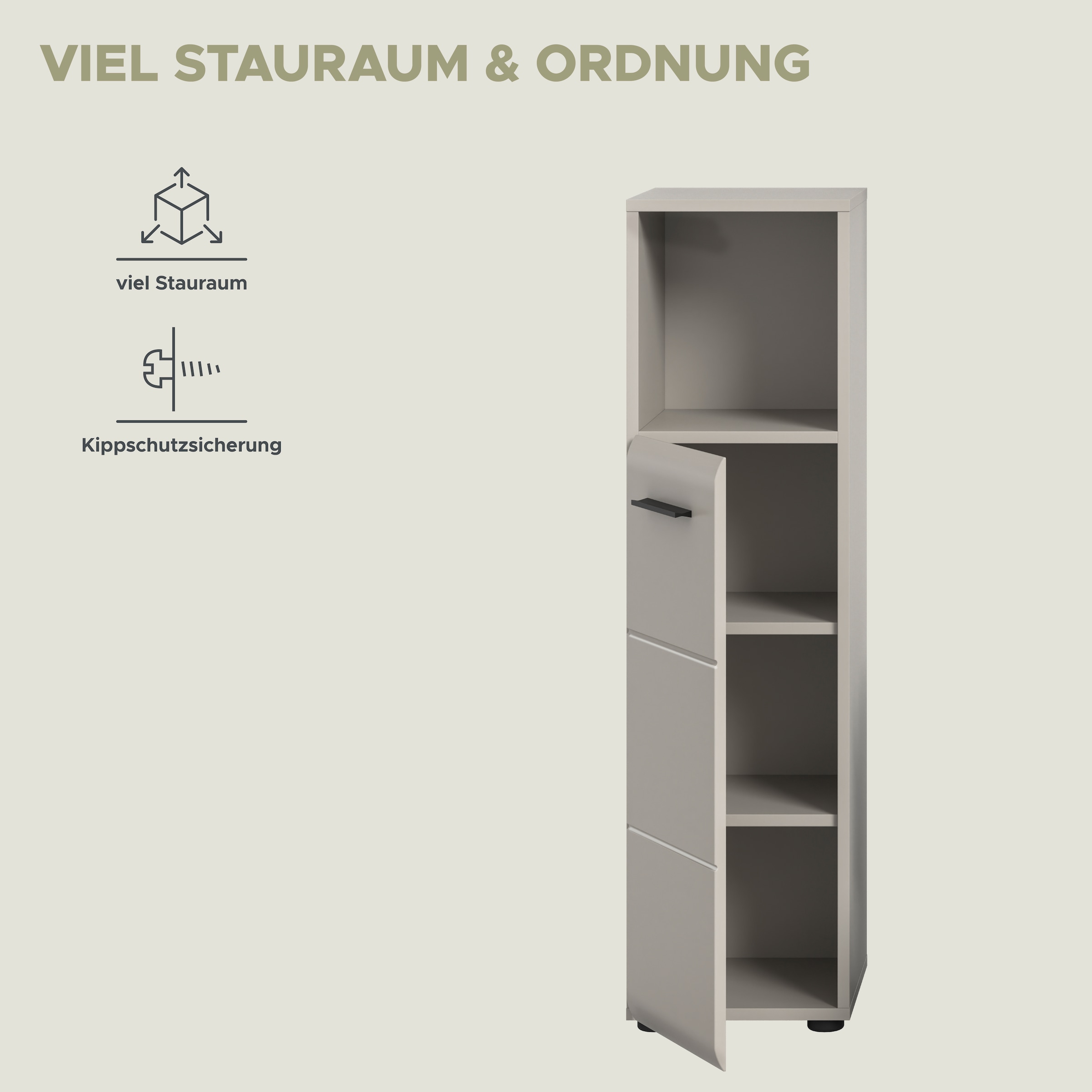 welltime Midischrank »FLORENZ,  Höhe 110 cm, 1 Tür, 2 Fachböden, 1 offenes Fach« TOPSELLER!, 1 Stk. tlg. Türanschlag wechselbar, hochwertige MDF Front, Badschrank, Bad