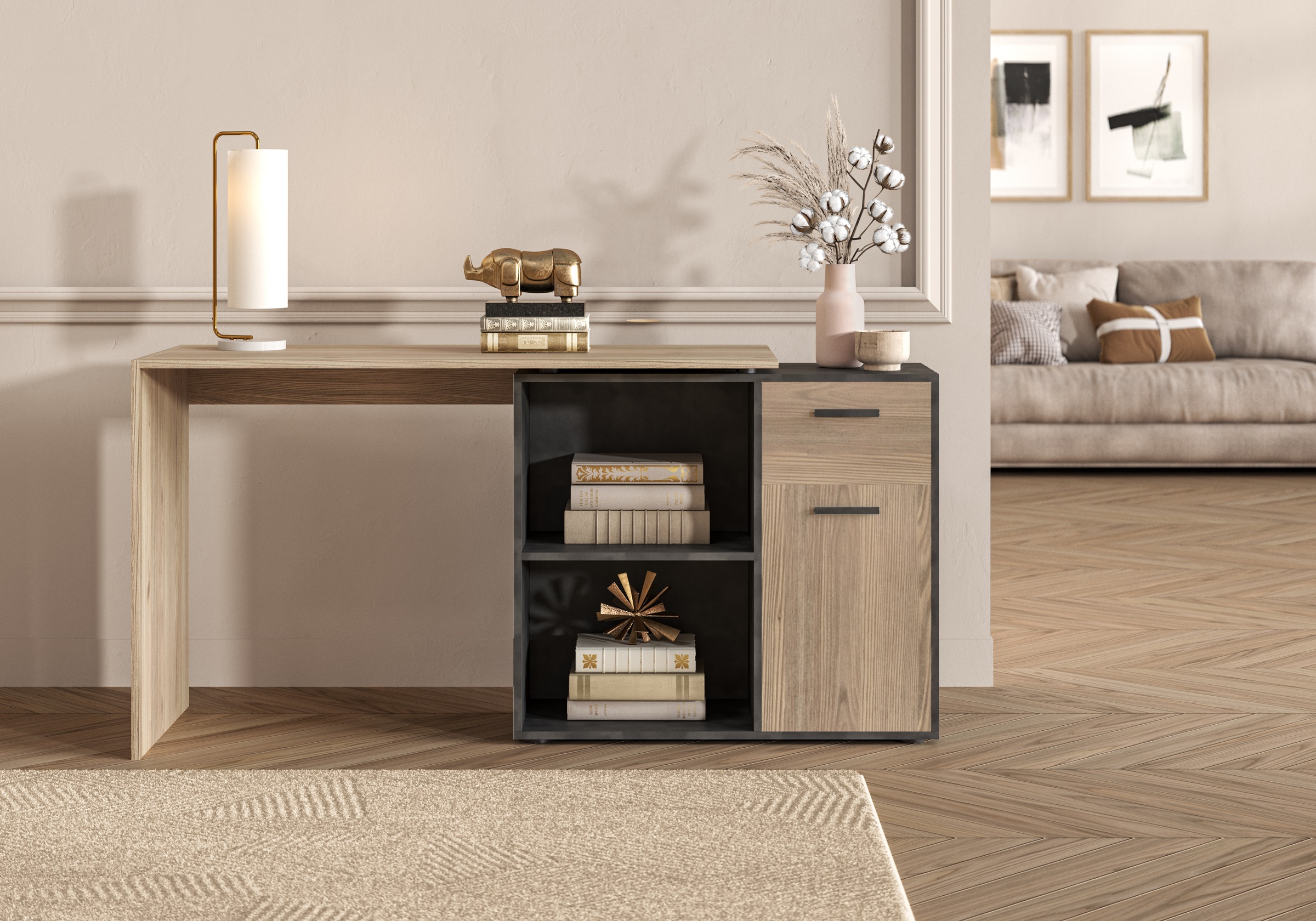 FMD Eckschreibtisch "AUGSBURG", Schreibtisch/Sideboard m. Stauraum, beidsei günstig online kaufen