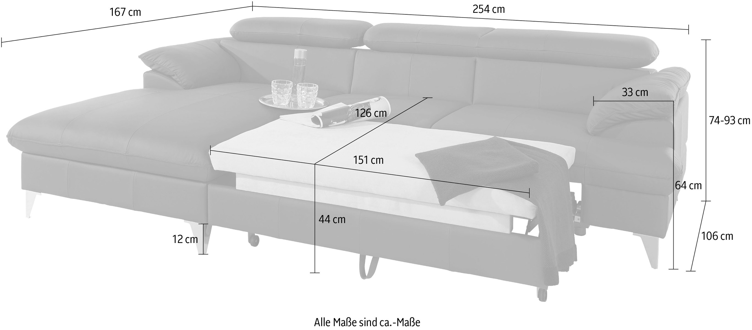 COTTA Polstergarnitur »Caluso L-Form«, (2 tlg.), Set bestehend aus: Ecksofa mit Kopfteilverstellung & Hocker