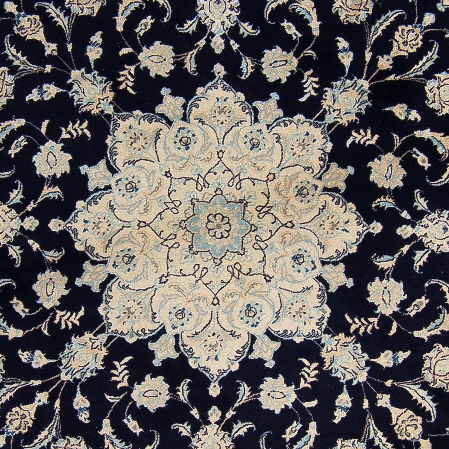 morgenland Wollteppich »Nain - 9la Blumenmuster Blu scuro 90 x 60 cm«, rechteckig, Handgeknüpft