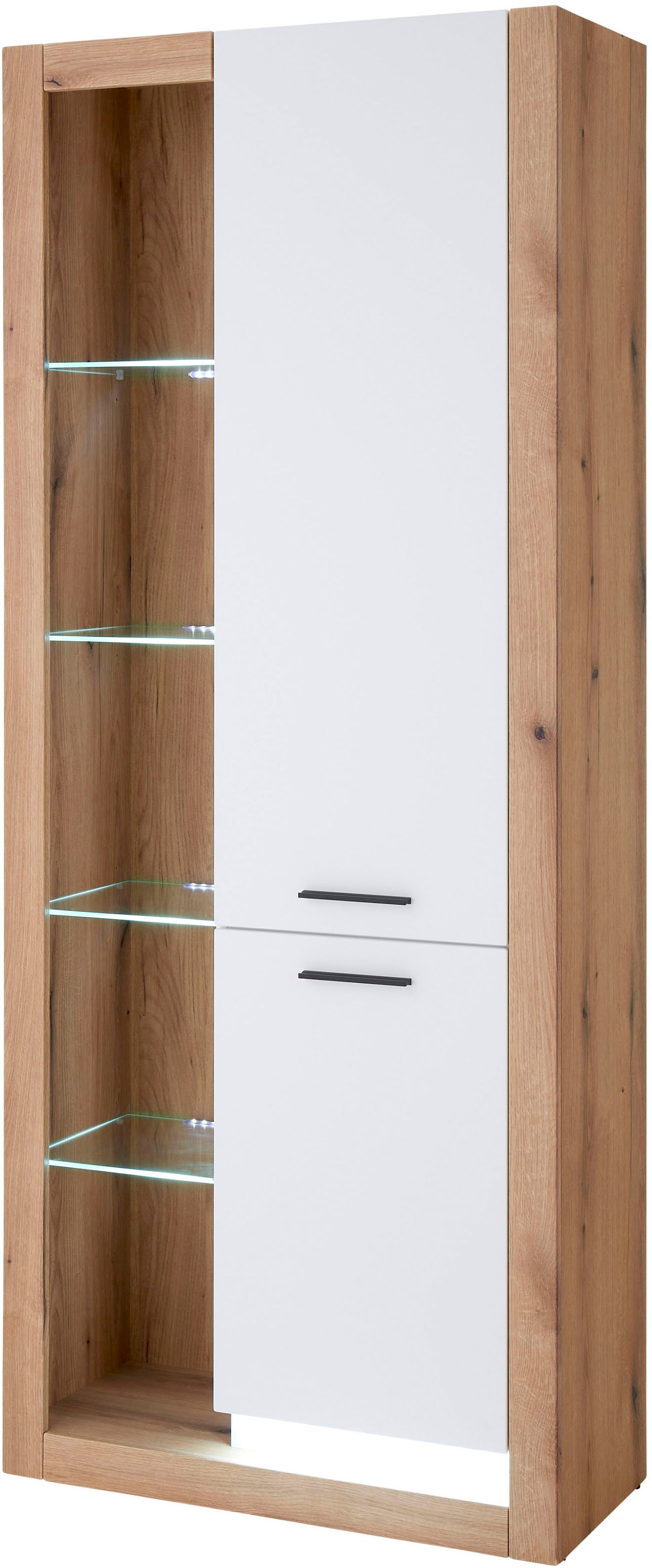 INOSIGN Vitrine »Brixen, Vitrinenschrank in Eiche Dekor, moderne Standvitrine«, Metallgriffe, ausreichend Stauraum, vielseitig einsetzbar, 80 cm breit