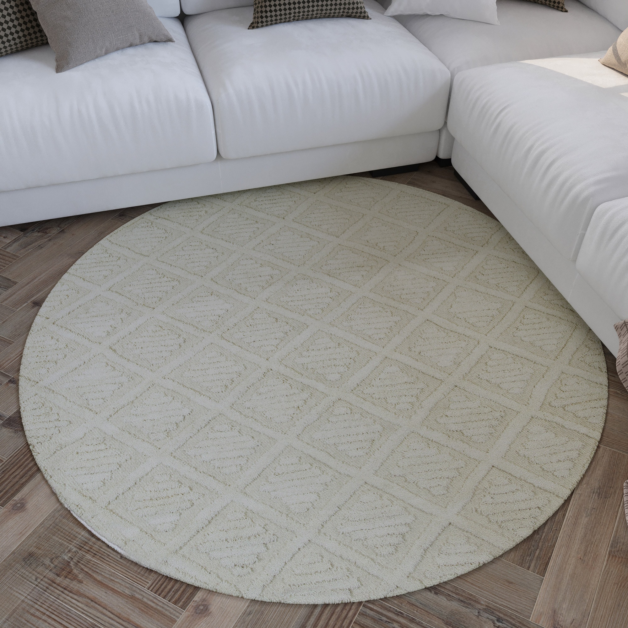 Wecon home Wollteppich "Hamptons SEVENTEEN" rund 10 mm Höhe Schurwolle, Kurzflor, Wohnzimmer, Schlafzimmer, elegant, Rauten Design