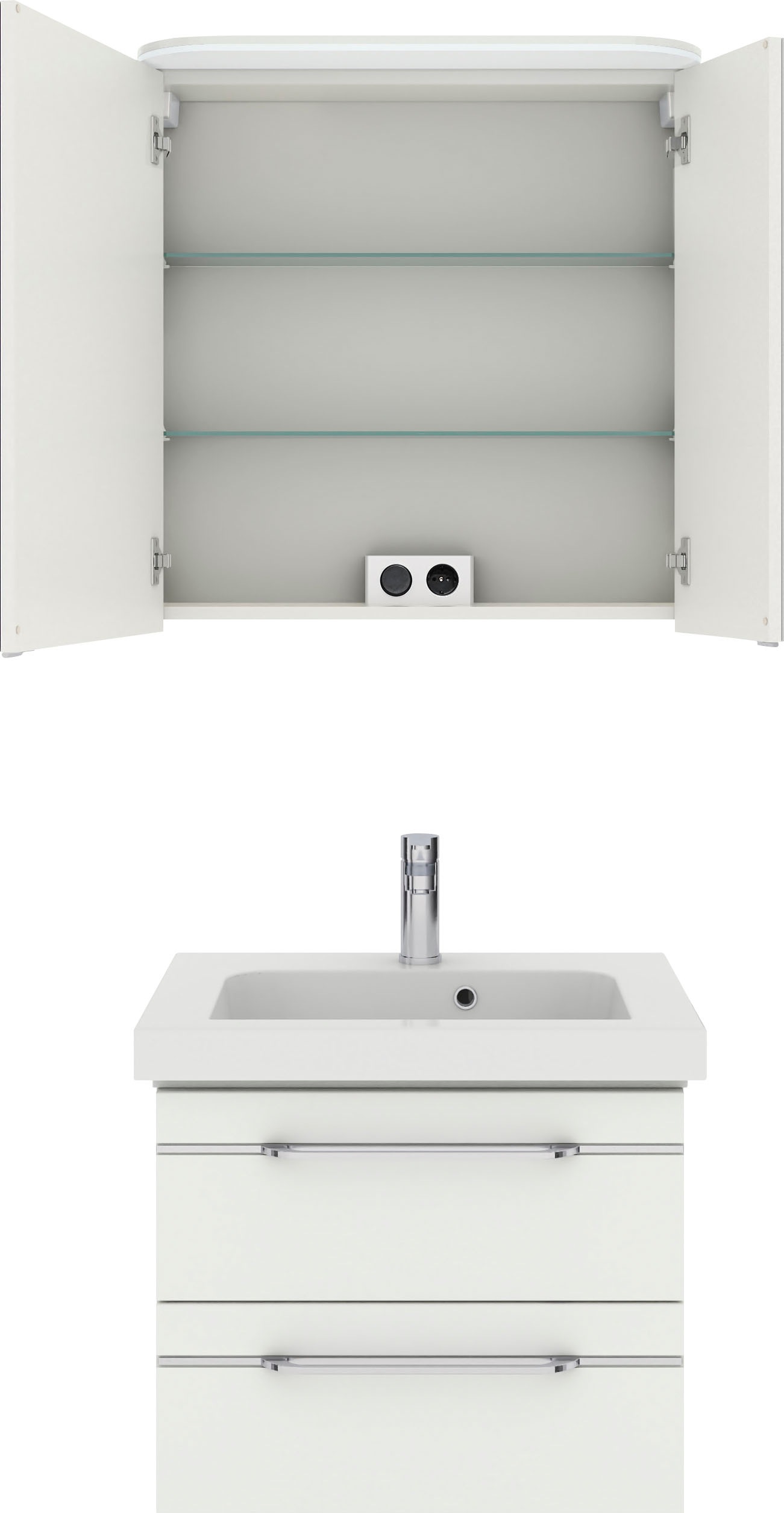 Saphir Badmöbel-Set »Balto Sprint 2-teilig, Mineralmarmor-Waschtisch mit LED-Spiegelschrank«, (2 St.), Badezimmer Set inkl. Türdämpfer, 70 cm breit, 2 Türen, 2 Schubladen