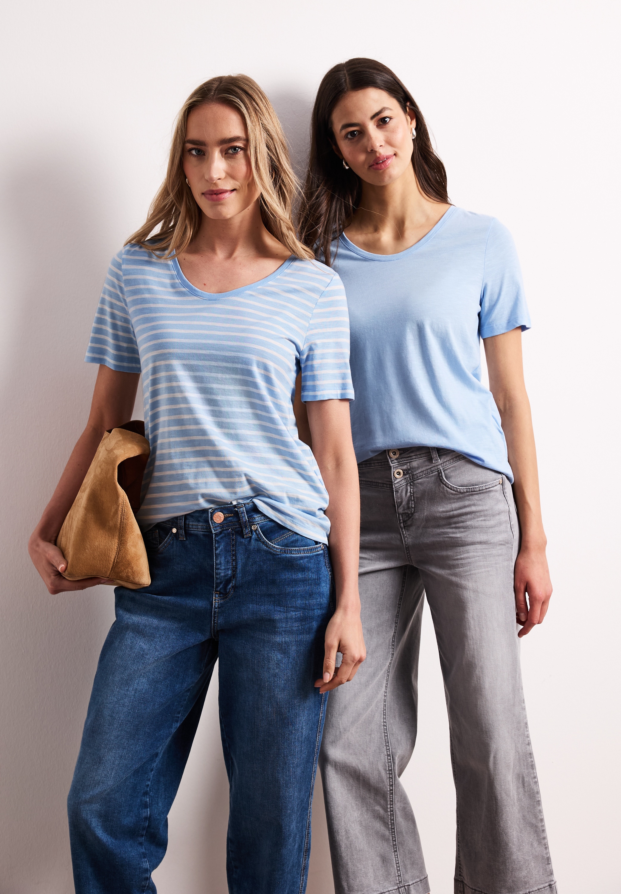 STREET ONE T-Shirt mit abgerundetem V-Ausschnitt