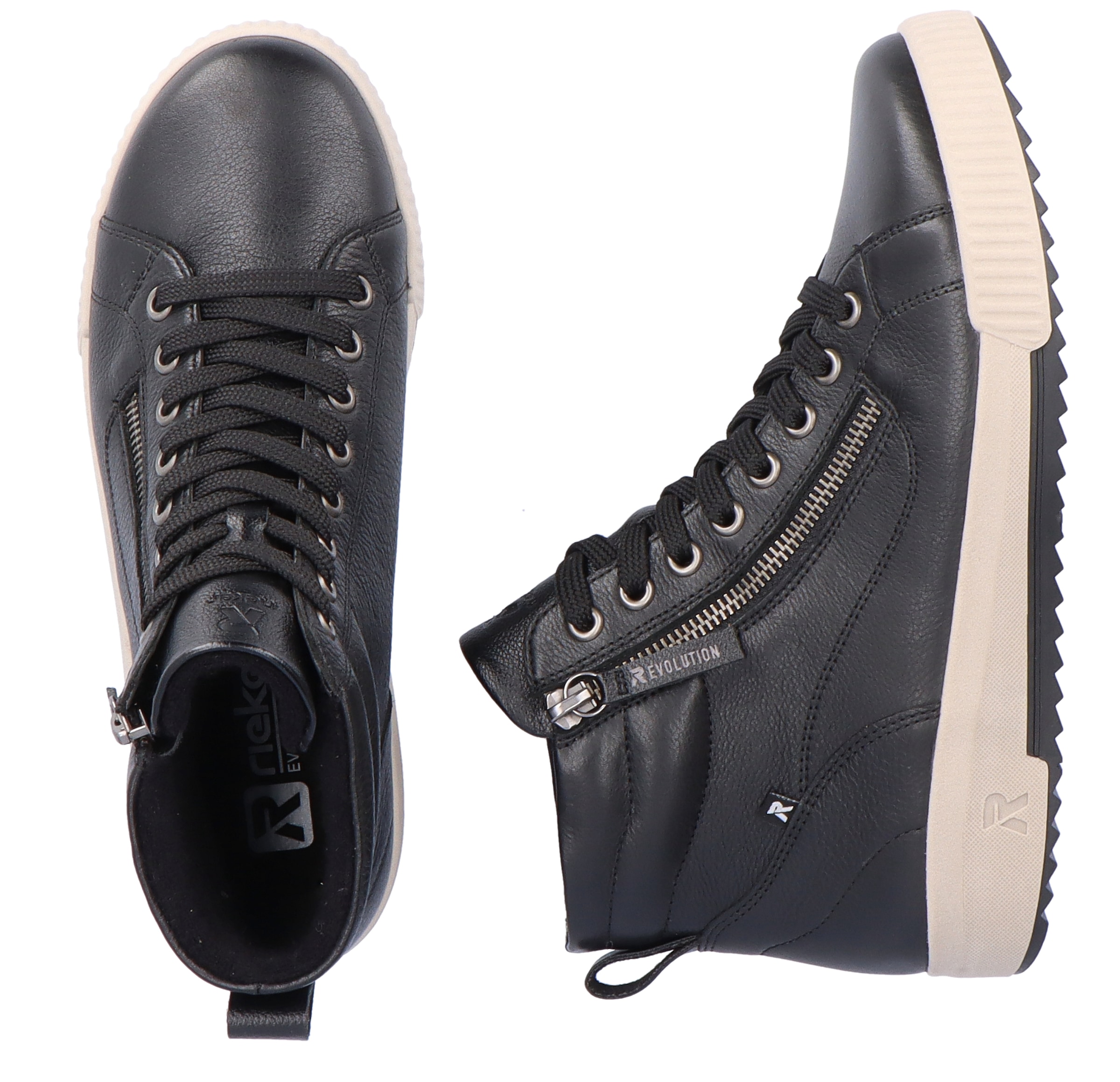 RIEKER Sport Schnürboots, Stiefelette, High Top Sneaker, Freizeitboots mit Reißverschluss