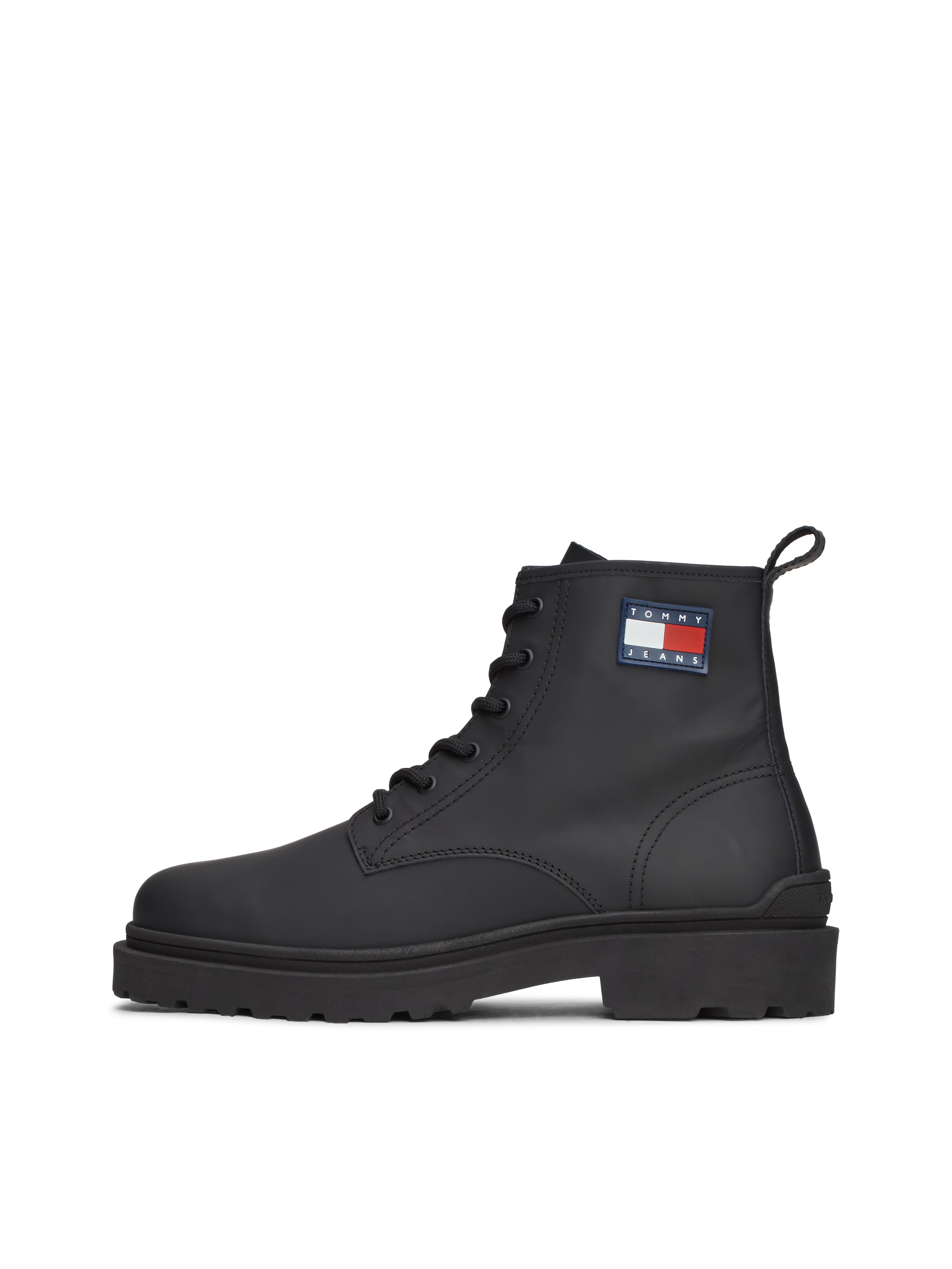 Tommy Jeans Schnürboots »TJM LEATHER LACE UP BOOT«, Blockabsatz, Schnürstiefelette mit seitlicher Logoflag