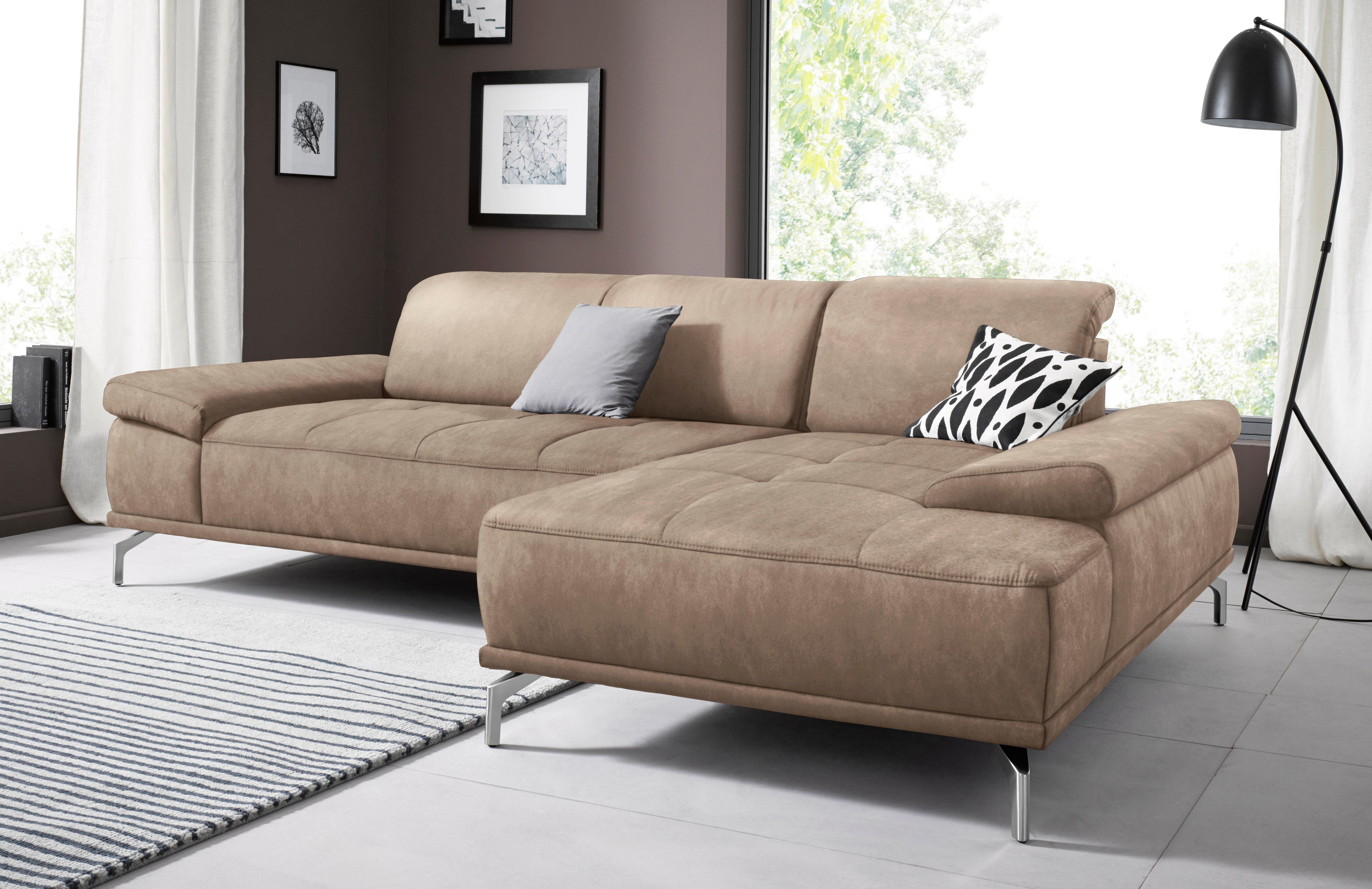 OTTO home Ecksofa "Caluna, L-Form, B:280cm, Federkern, in Stoff und Leder" Inkl.Sitztiefenverstellung, wahlweise mit Kopf- und Armteilverstellung